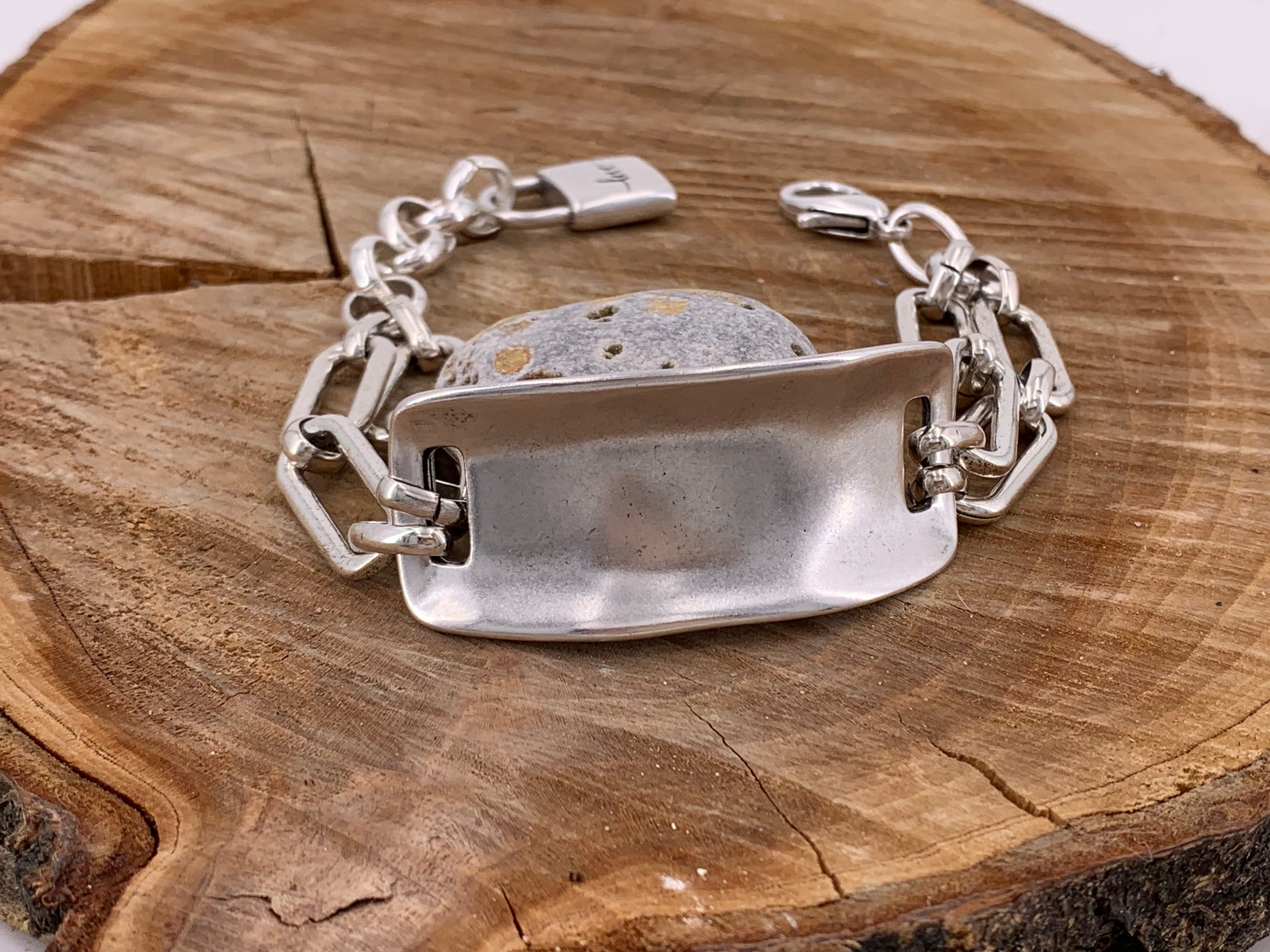 Pulsera de cadena de eslabones grandes, pulsera de declaración, pulsera de cadena de plata, pulsera gruesa, pulsera de roca, pulsera de medio puño