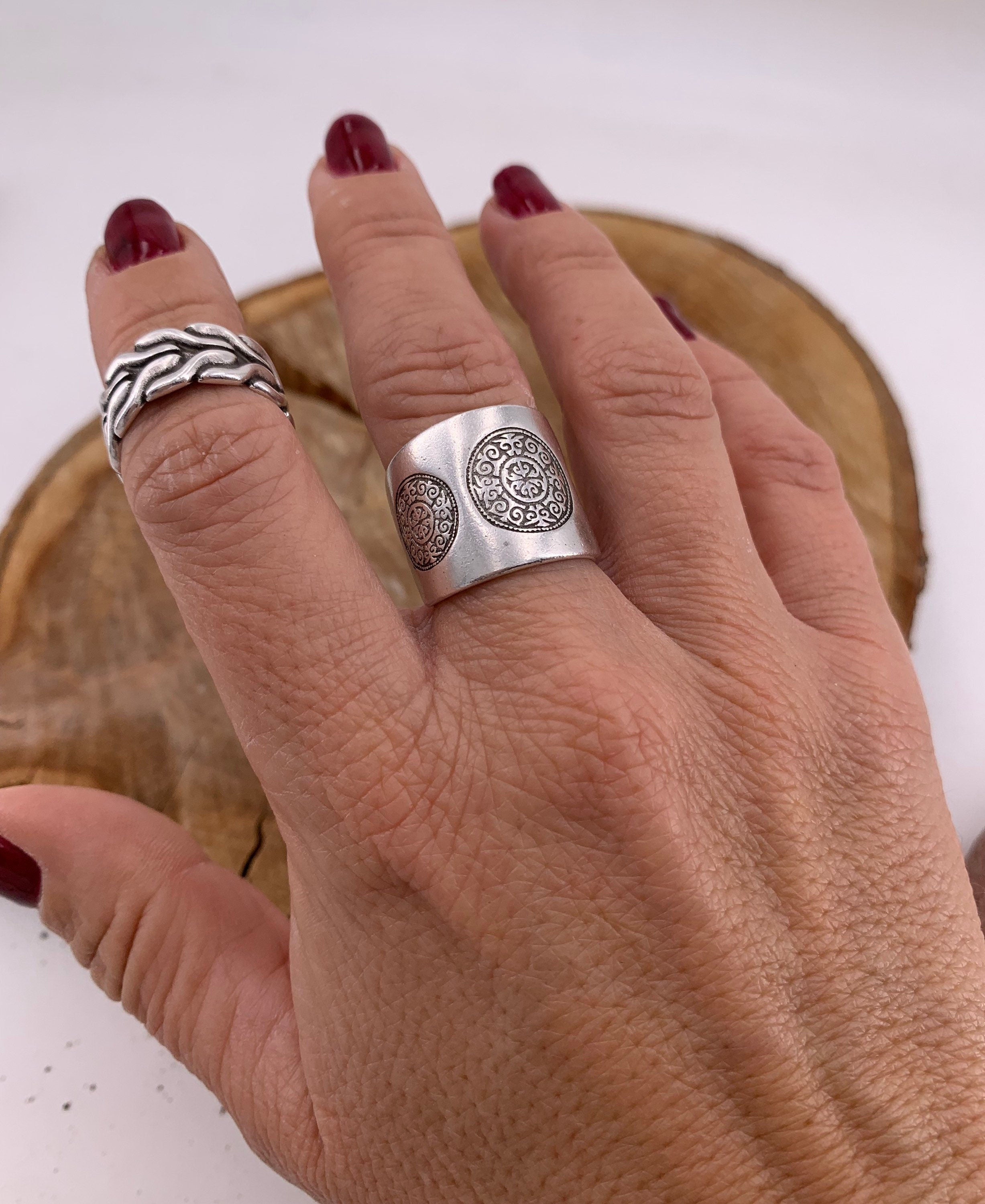 Chunky ring, Silver boho ring, engraved  boho silver ring, open band silver ring, Statement ring, , rock style ring