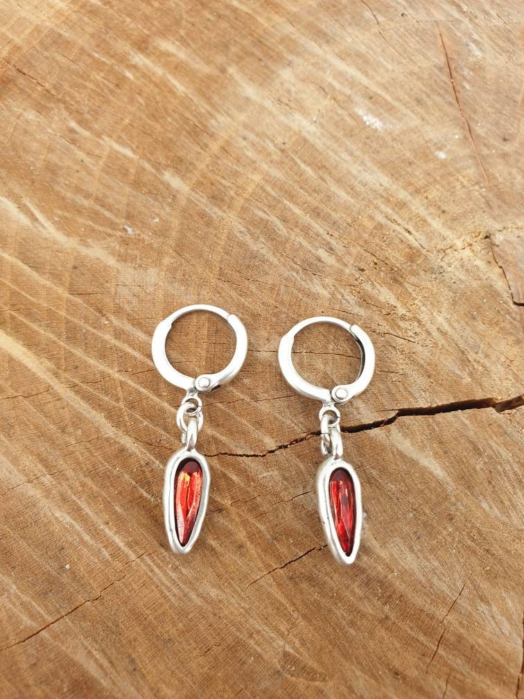 Bohemian silver and crystal hoop Earrings, swarovski earrings, silver hoop earrings, dangle earrings, , red earrings,