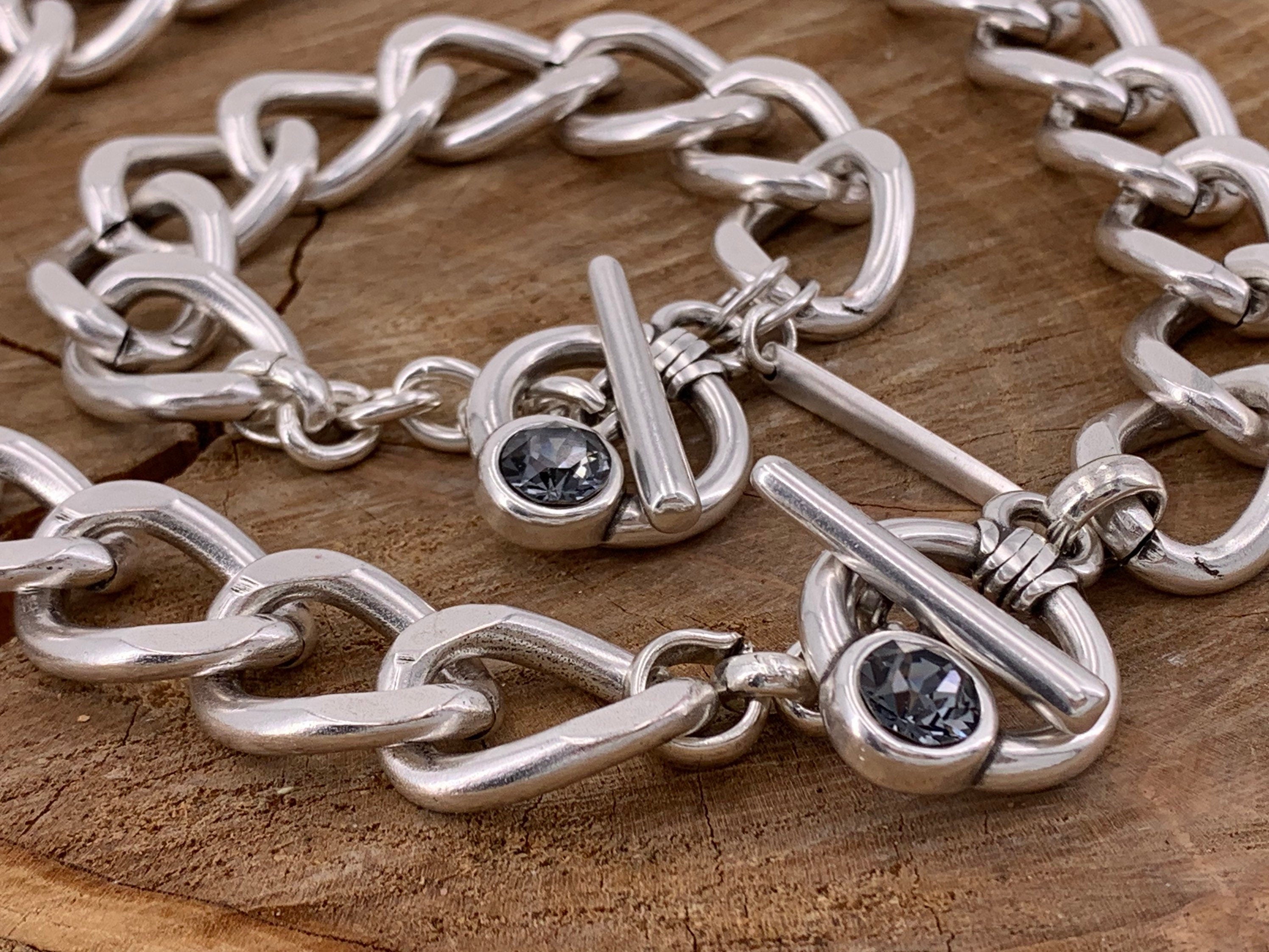 Very thick silver chain bracelet, statement bracelet, silver chain Swarovski bracelet, chunky bracelet, rock bracelet,