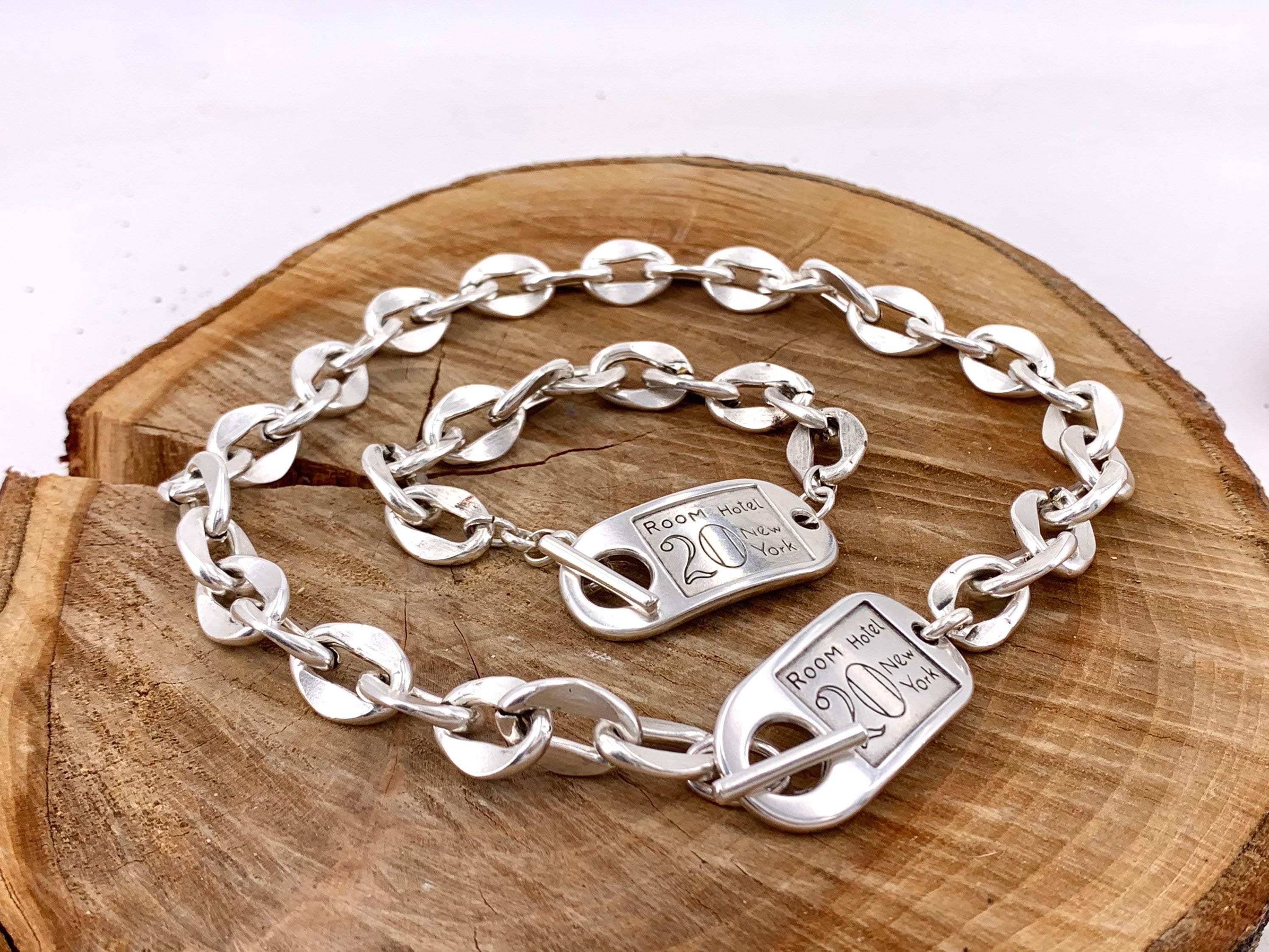 Gargantilla de cadena de plata gruesa, gargantilla de identificación de tarjeta, gargantilla de cadena pesada, collar de cierre en T, collar sólido de declaración de plata, gargantilla de plata de cadena audaz