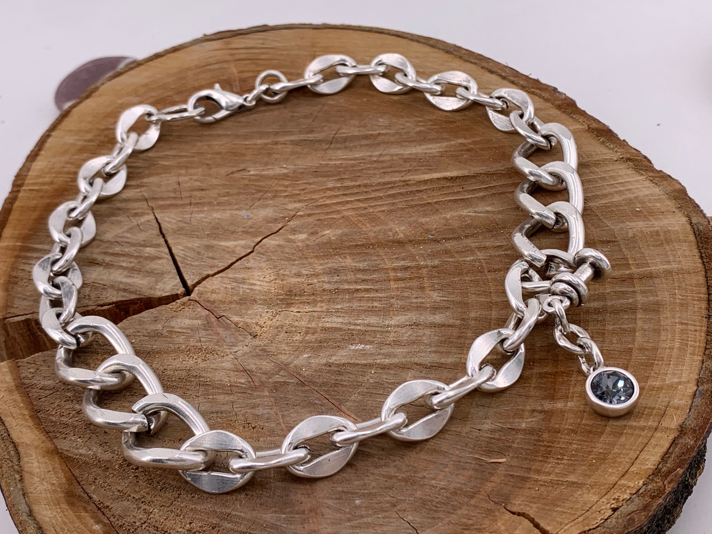 chunky chain silver heavyweight necklace, curb chain necklace, Silver chain choker, chunky Swarovski choker, bold necklace,  Style