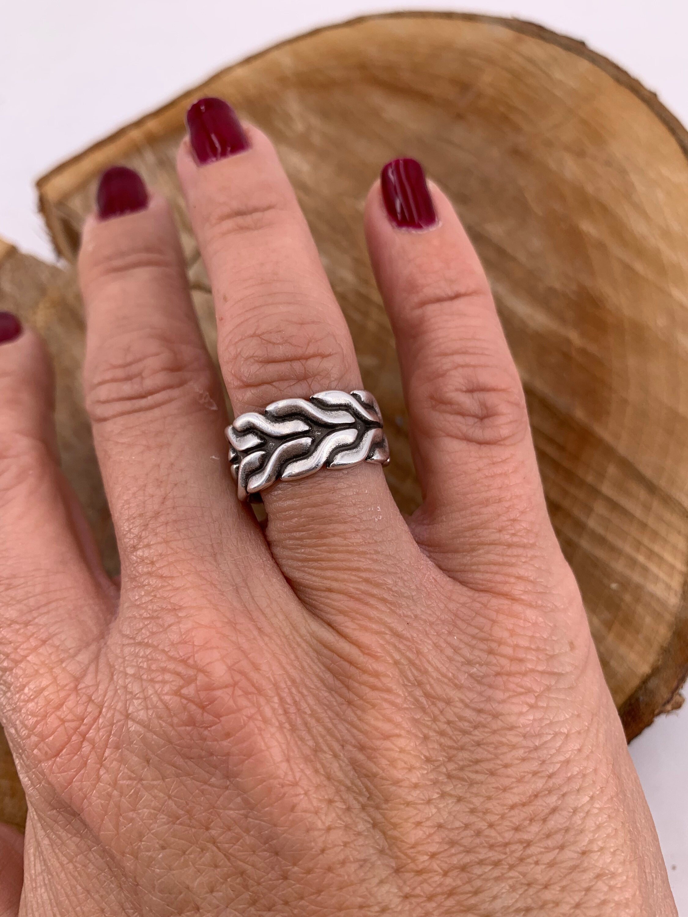 Chunky ring, Silver statement ring, engraved silver ring, twisted silver ring, Statement ring, , chain ring, rock style ring