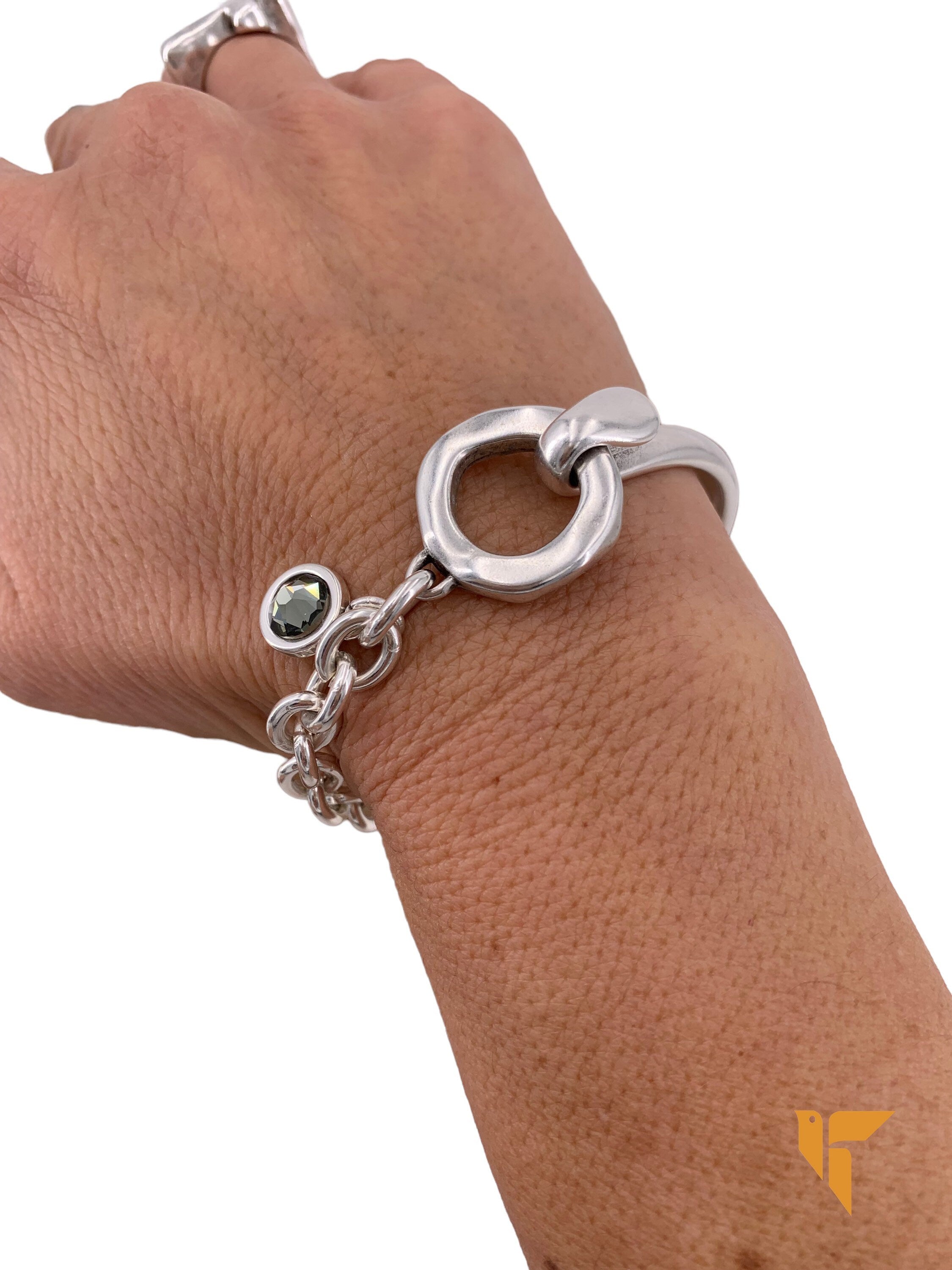 Pulsera de cadena de eslabones grandes, pulsera de declaración, pulsera de cadena de plata, pulsera gruesa, pulsera de roca, pulsera de medio puño