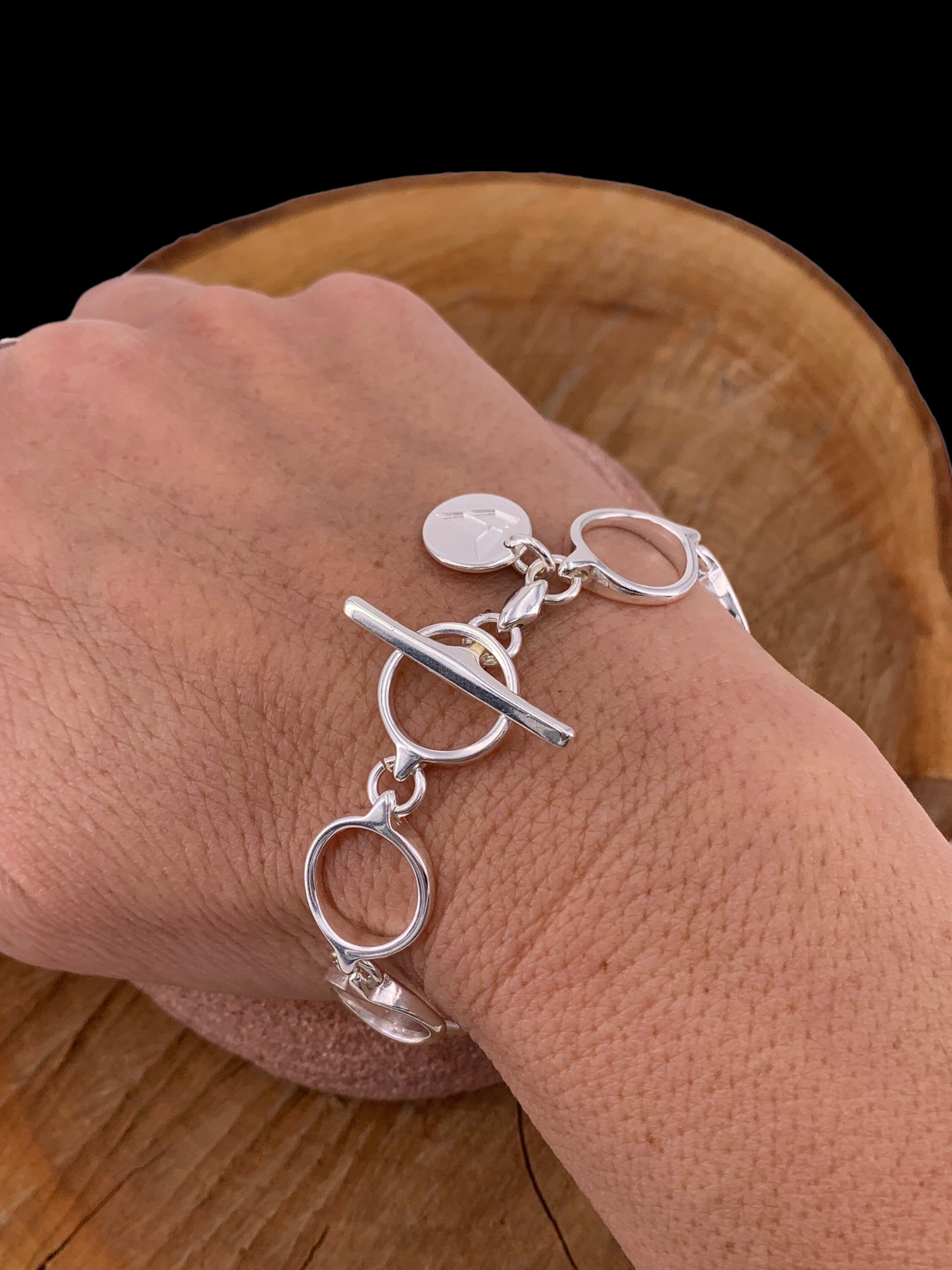 Pulsera de plata de cadena gruesa, pulsera de cierre francés de cadena de plata audaz, pulsera de estilo, pulsera de cadena de mujer con cierre T