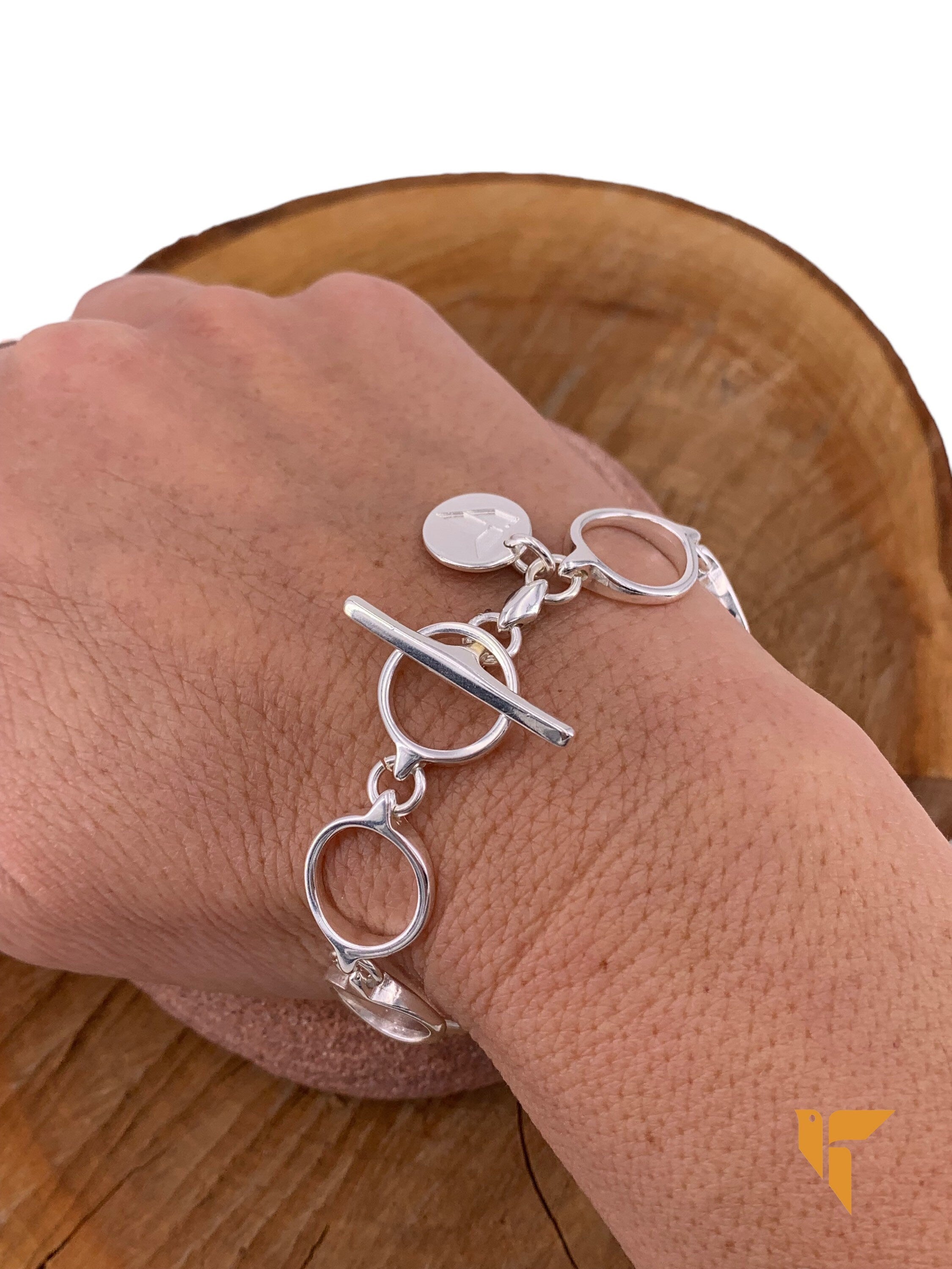 Pulsera de plata de cadena gruesa, pulsera de cierre francés de cadena de plata audaz, pulsera de estilo, pulsera de cadena de mujer con cierre T