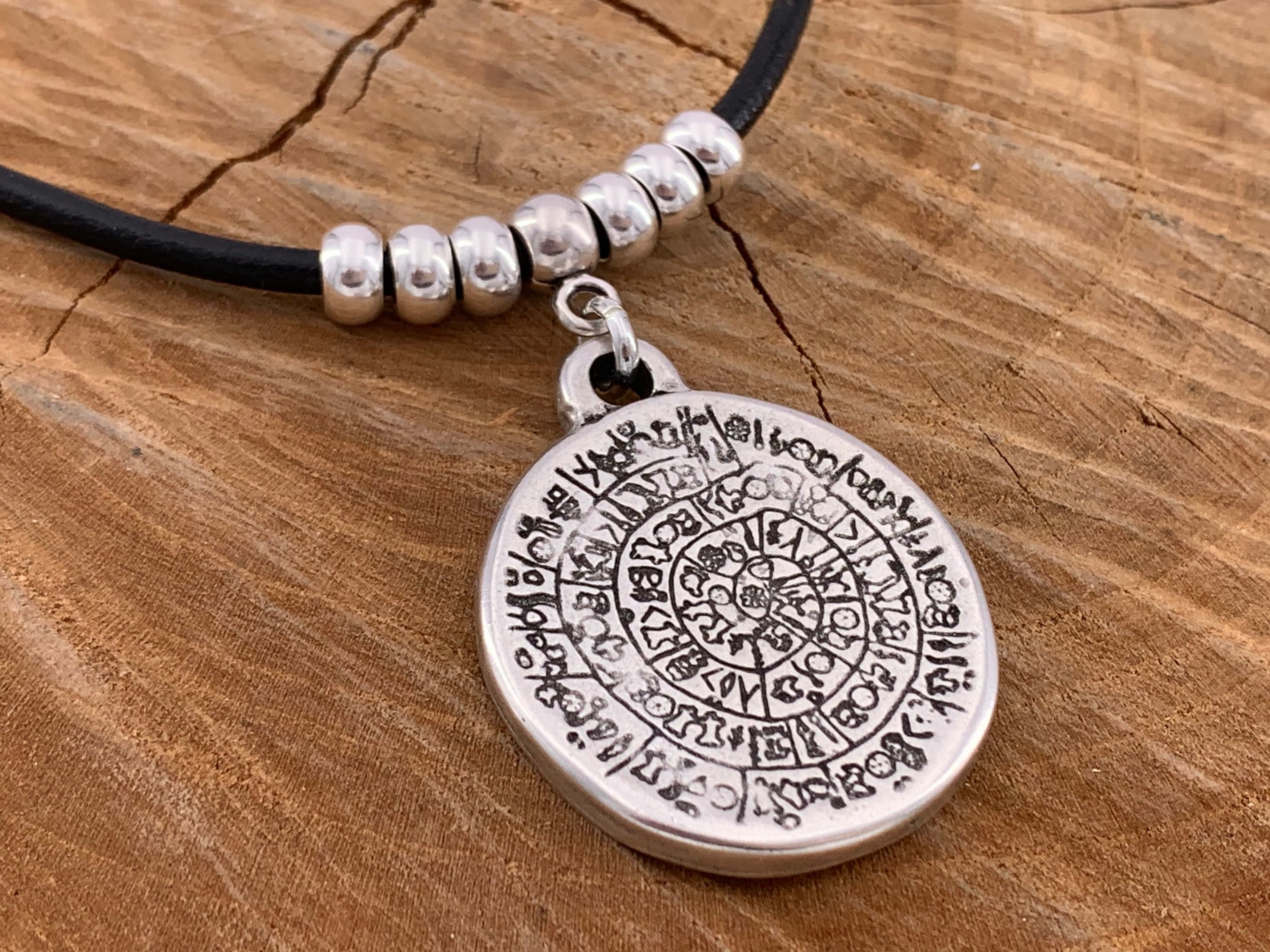 statement pendant leather choker, large coin pendant necklace, boho choker, silver beads leather necklace, horoscope choker,