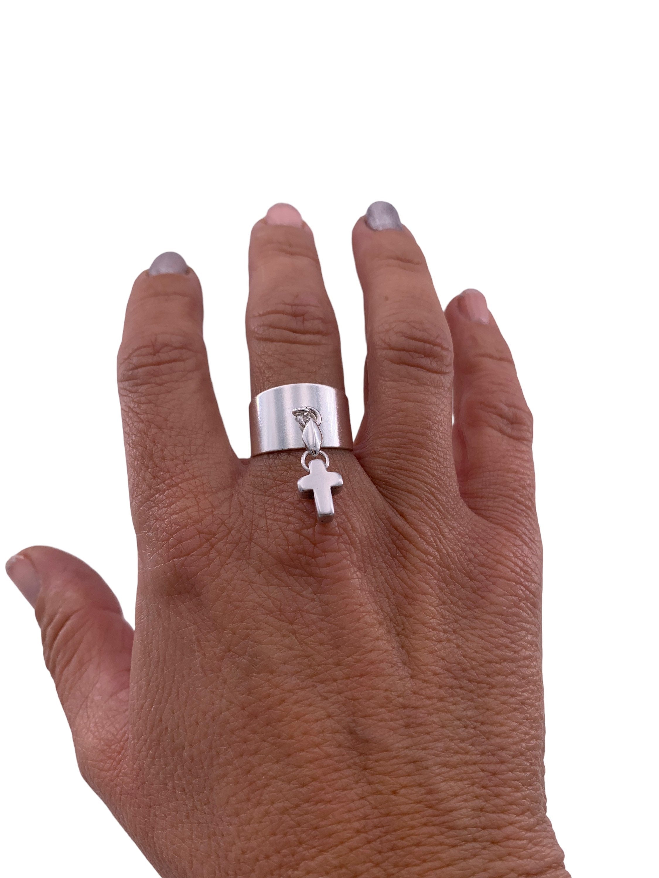 original ring with pendant cross, statement ring, silver ring for women, rock style ring, chunky ring, religious ring,  style