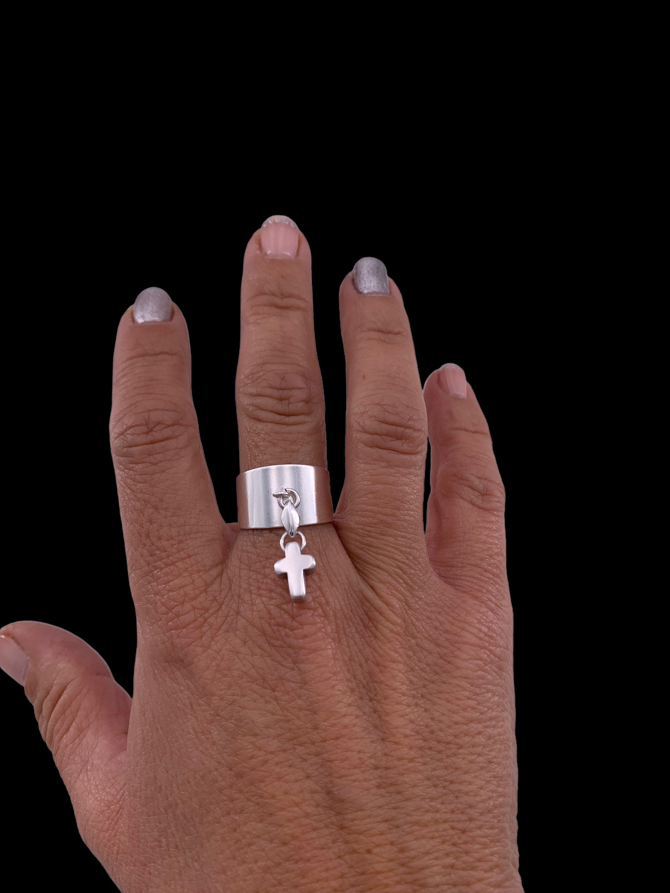 original ring with pendant cross, statement ring, silver ring for women, rock style ring, chunky ring, religious ring,  style