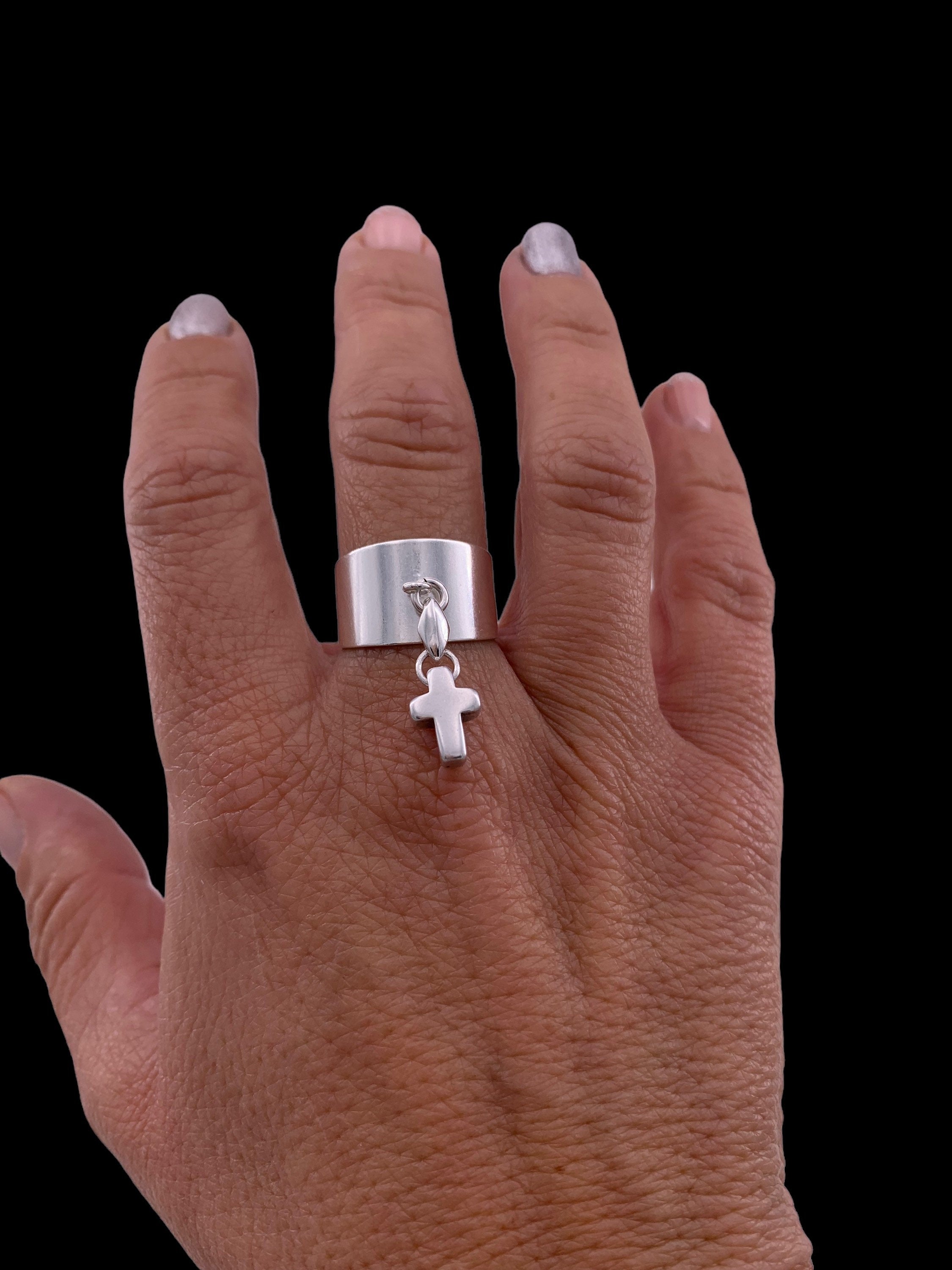 original ring with pendant cross, statement ring, silver ring for women, rock style ring, chunky ring, religious ring,  style