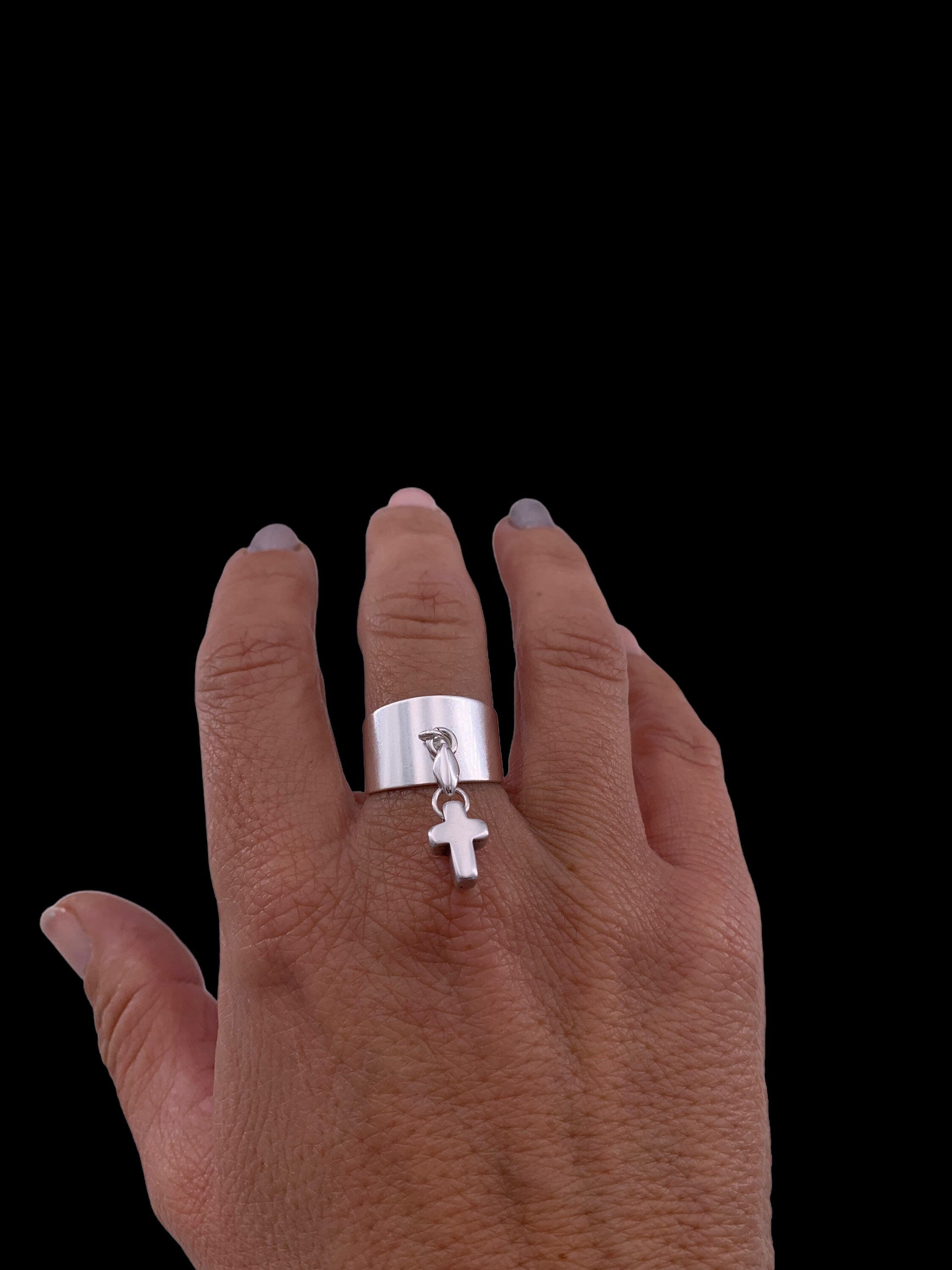 original ring with pendant cross, statement ring, silver ring for women, rock style ring, chunky ring, religious ring,  style