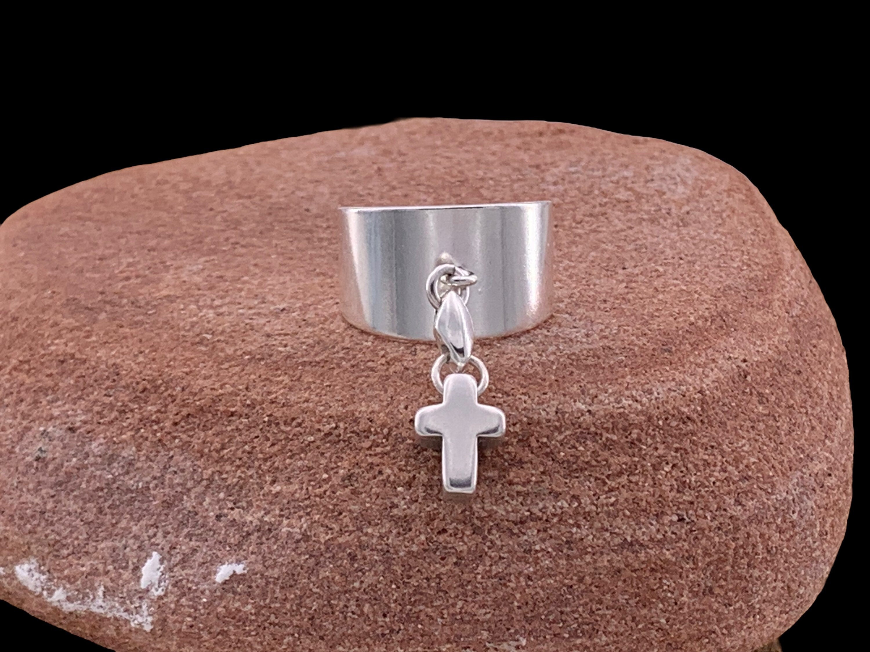 original ring with pendant cross, statement ring, silver ring for women, rock style ring, chunky ring, religious ring,  style