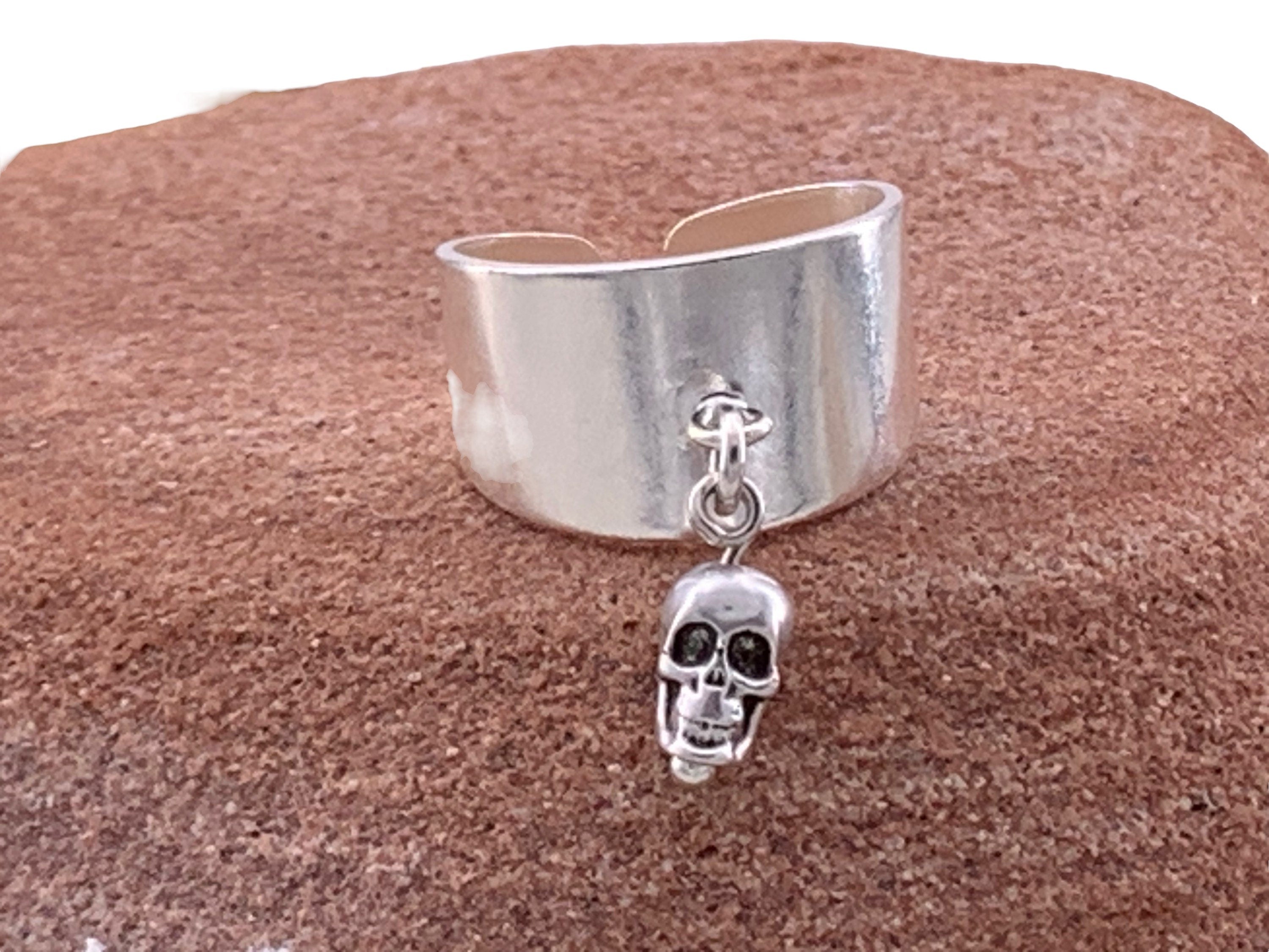 Anillo allen poe, anillo de calavera colgante, anillo gótico, anillo de plata, anillo estilo rock, anillo grueso, anillo religioso, estilo, anillo punk,