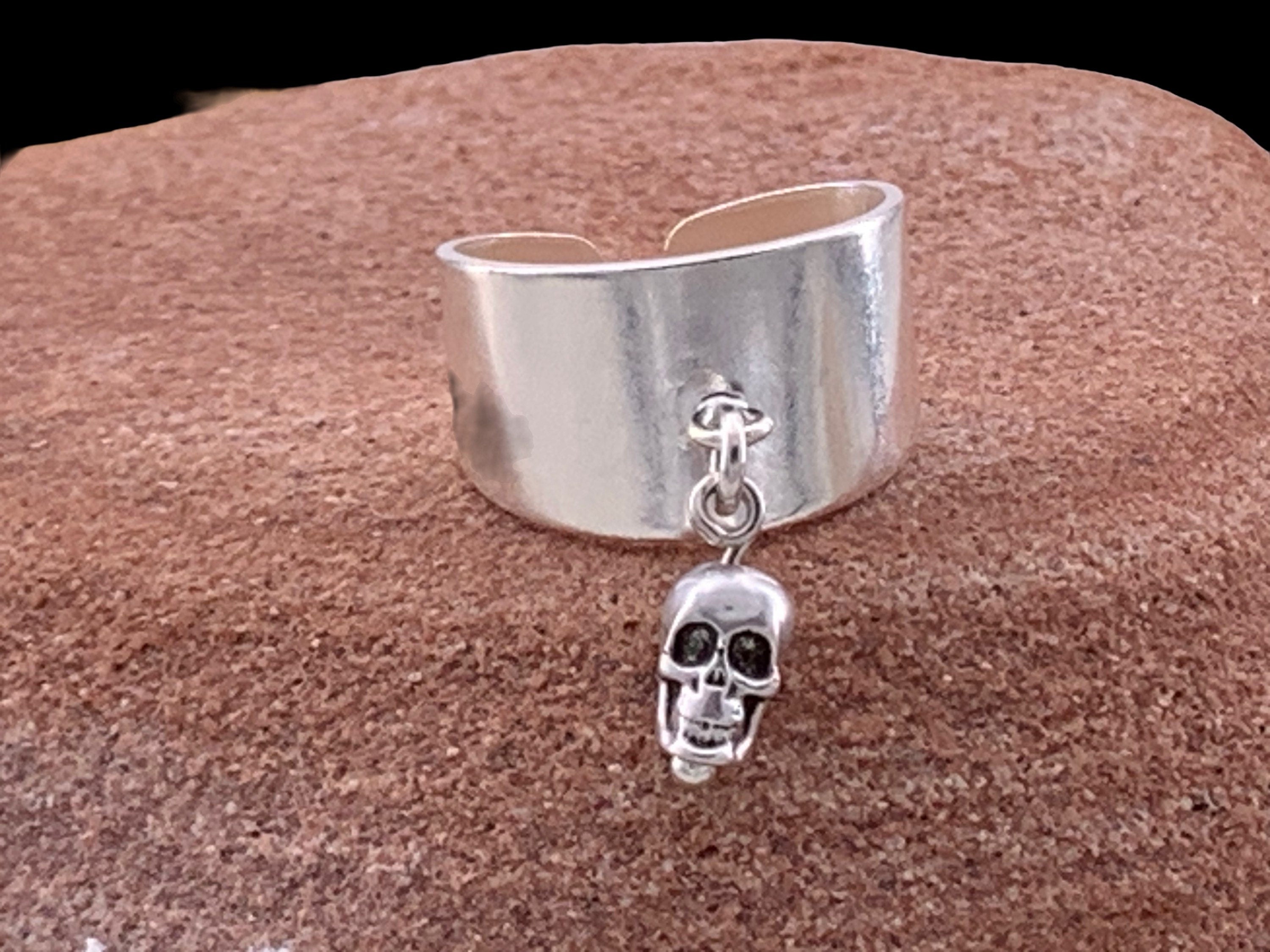 Anillo allen poe, anillo de calavera colgante, anillo gótico, anillo de plata, anillo estilo rock, anillo grueso, anillo religioso, estilo, anillo punk,