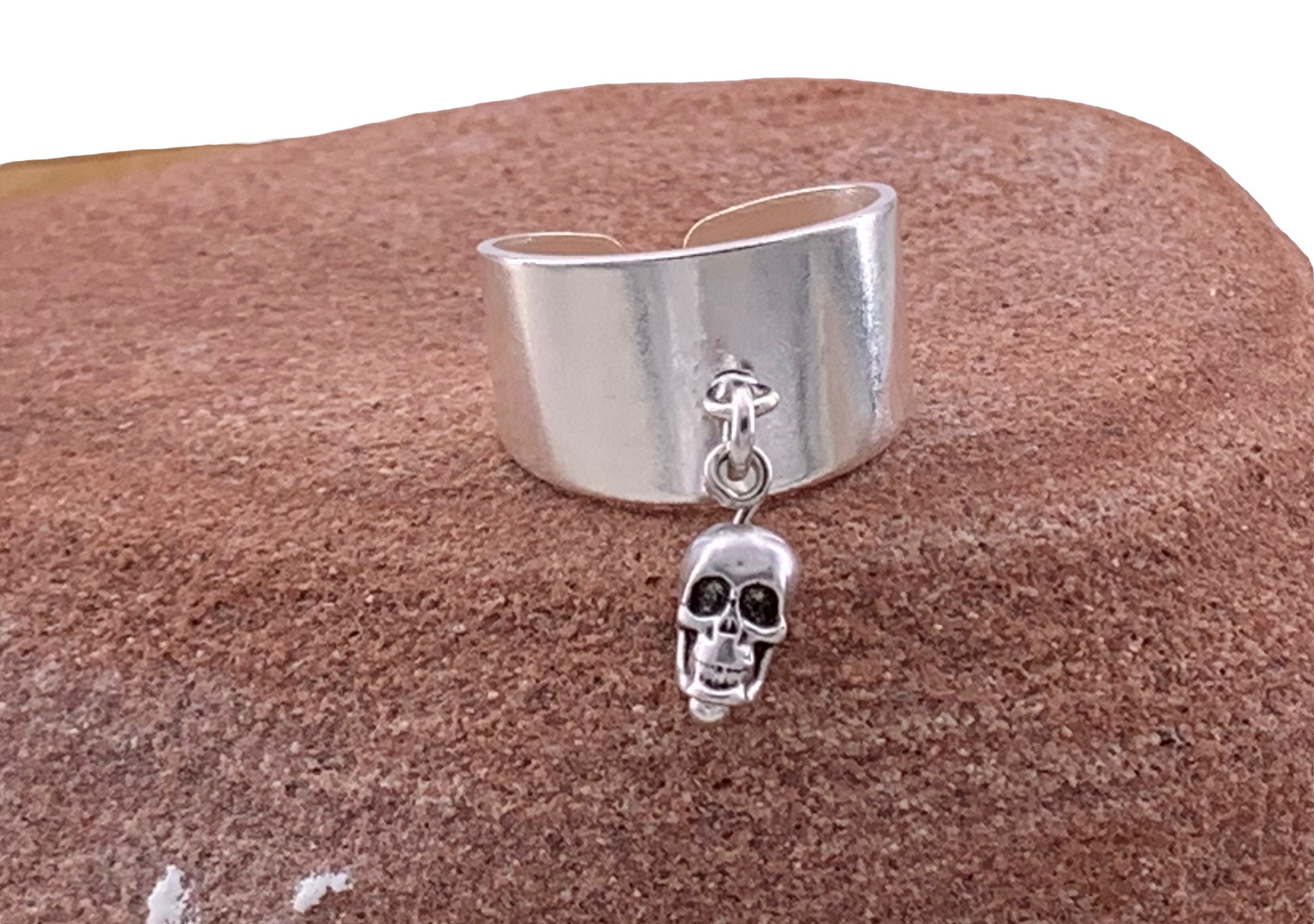 Anillo allen poe, anillo de calavera colgante, anillo gótico, anillo de plata, anillo estilo rock, anillo grueso, anillo religioso, estilo, anillo punk,