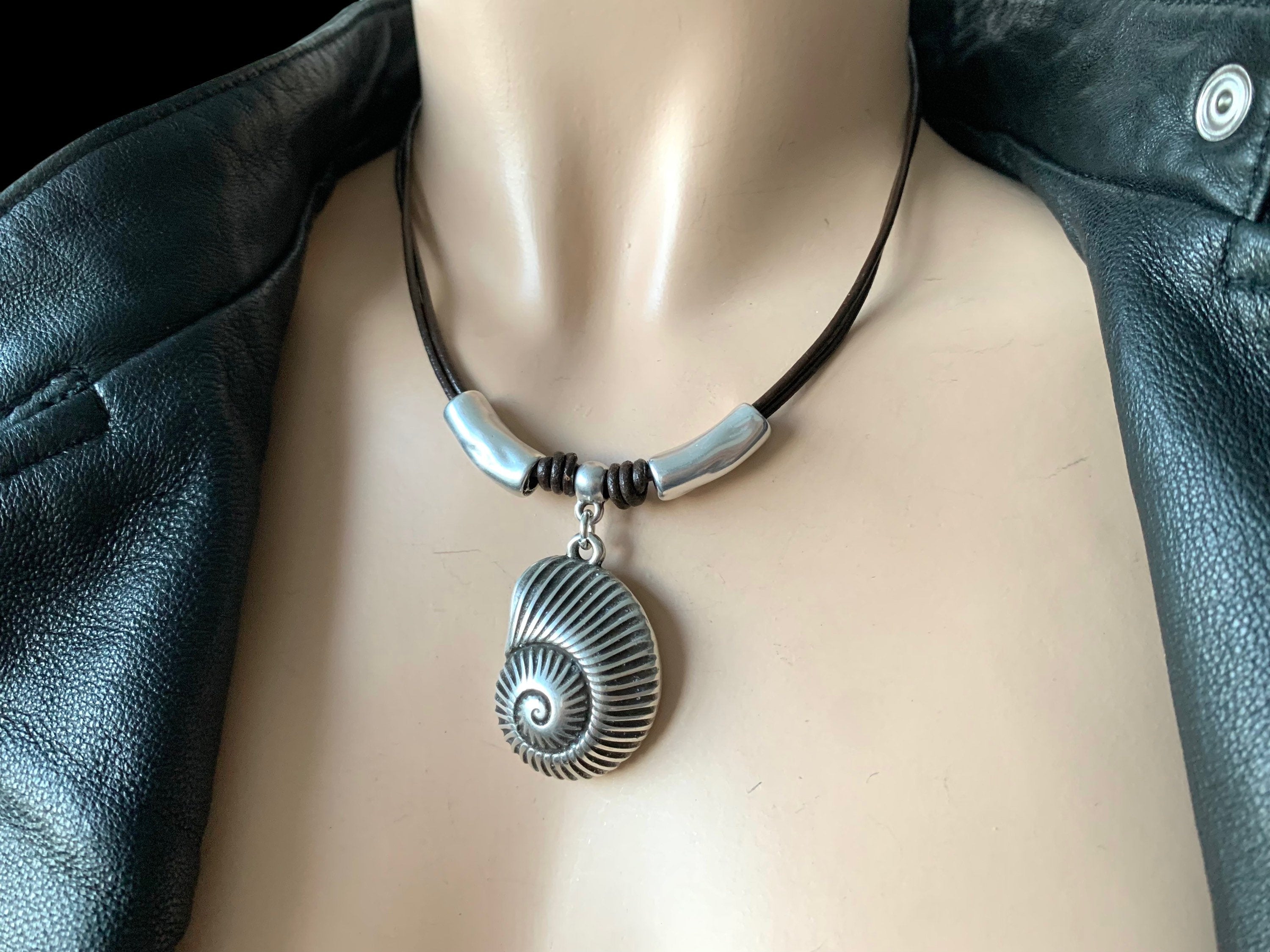 Body jewelry, naturist choker, Leather necklace for women, shell choker, colorful necklace, , surfer choker, leather jewelry