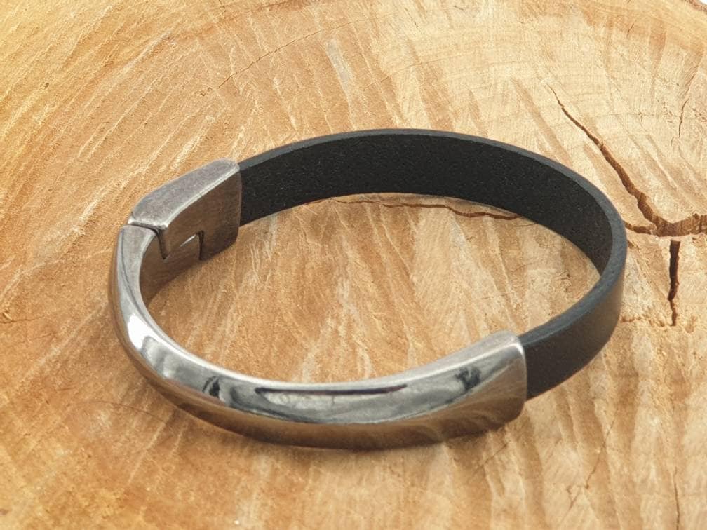 leather bracelet for men, gunmetal half cuff bracelet, gunmetal bracelet, Man bracelet, rock bracelet,