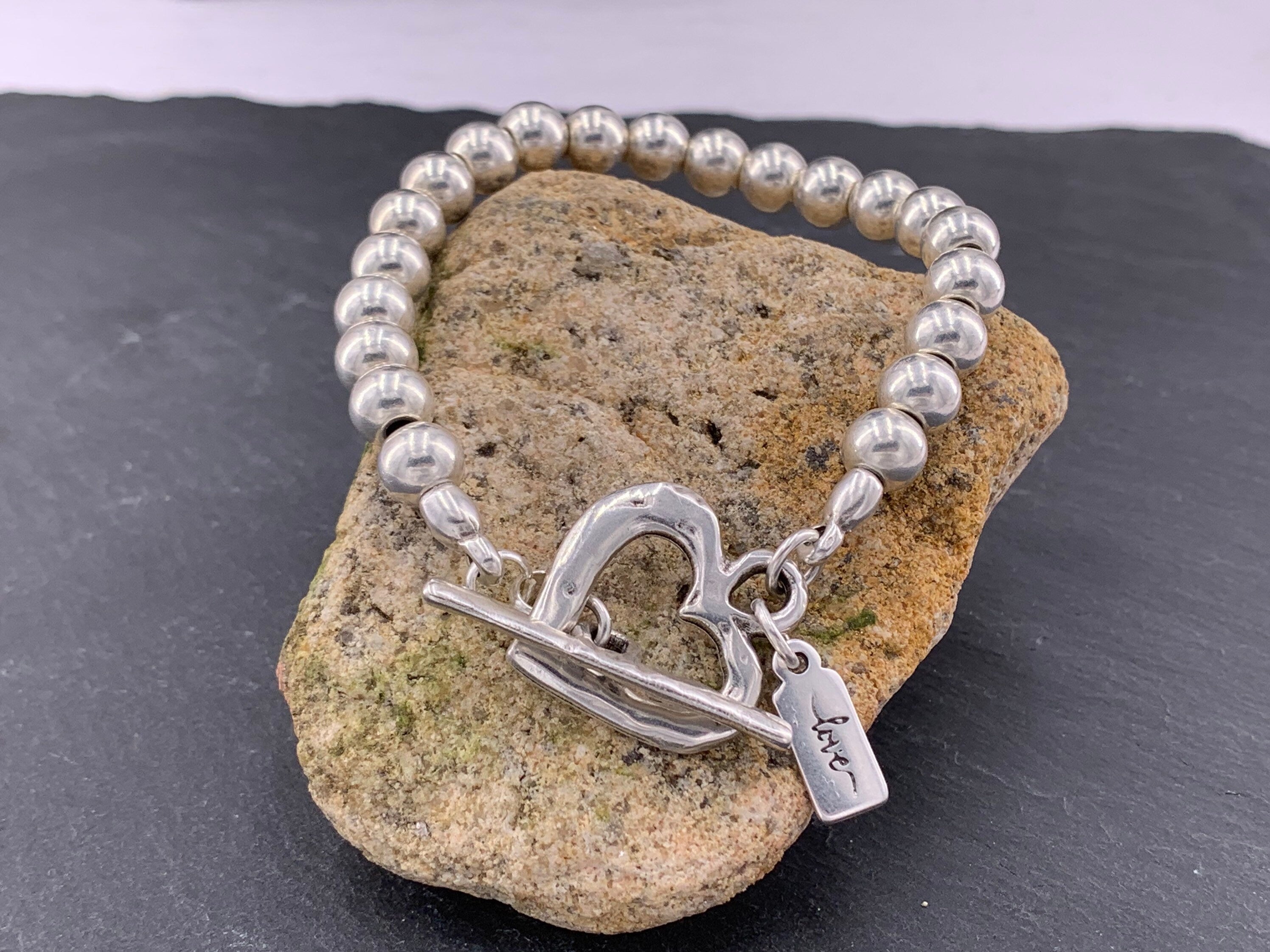 Pulsera de cuero con cuentas de plata mujer, pulsera con cuentas, boho, pulsera de plata, pulsera de plata gruesa, pulsera de mujer,