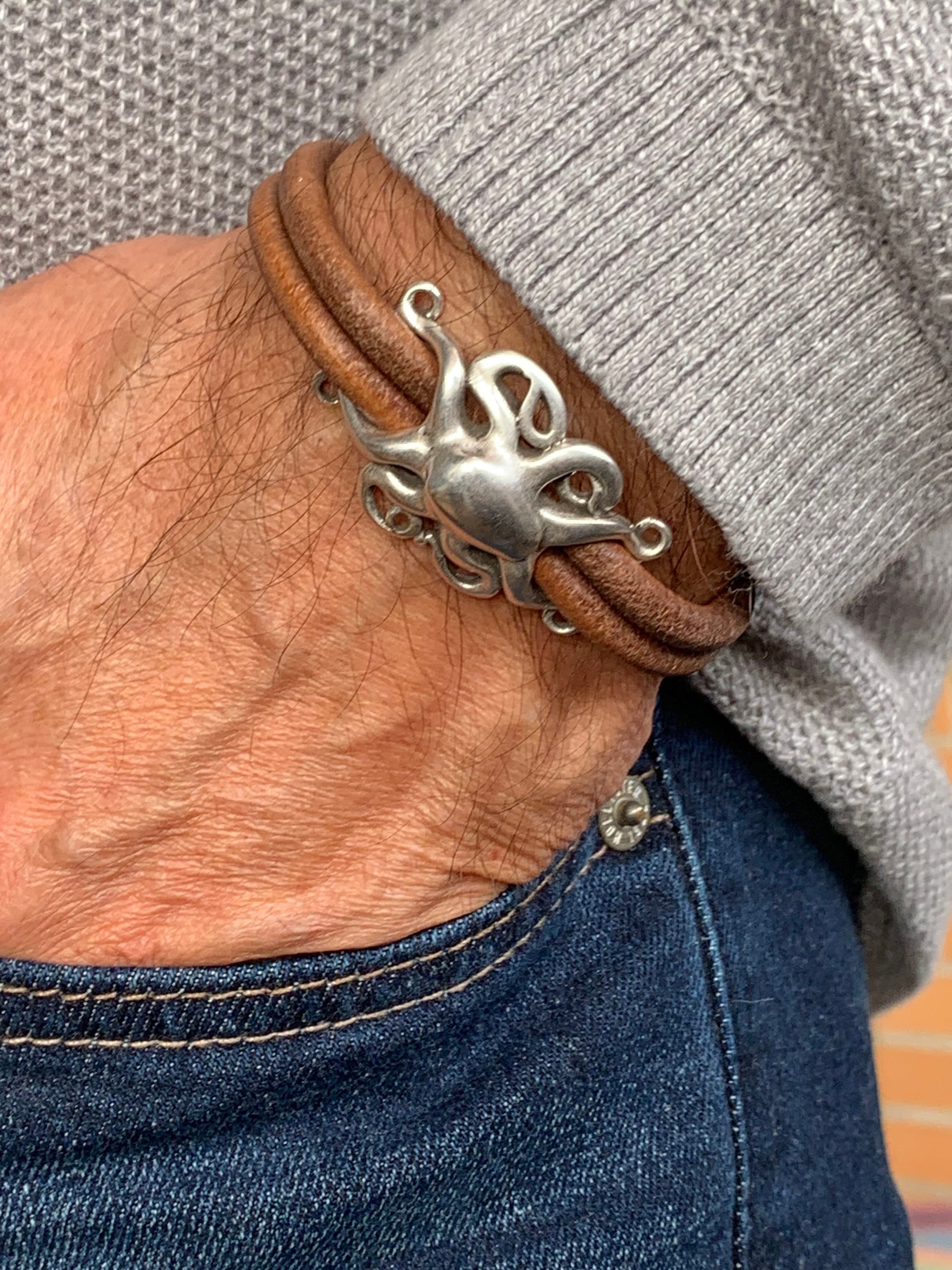 Pulsera de cuero para hombre, pulsera de pulpo, pulsera de buzos, regalo para hombres, pulsera de surfista, pulsera de marinero, varonil y masculina