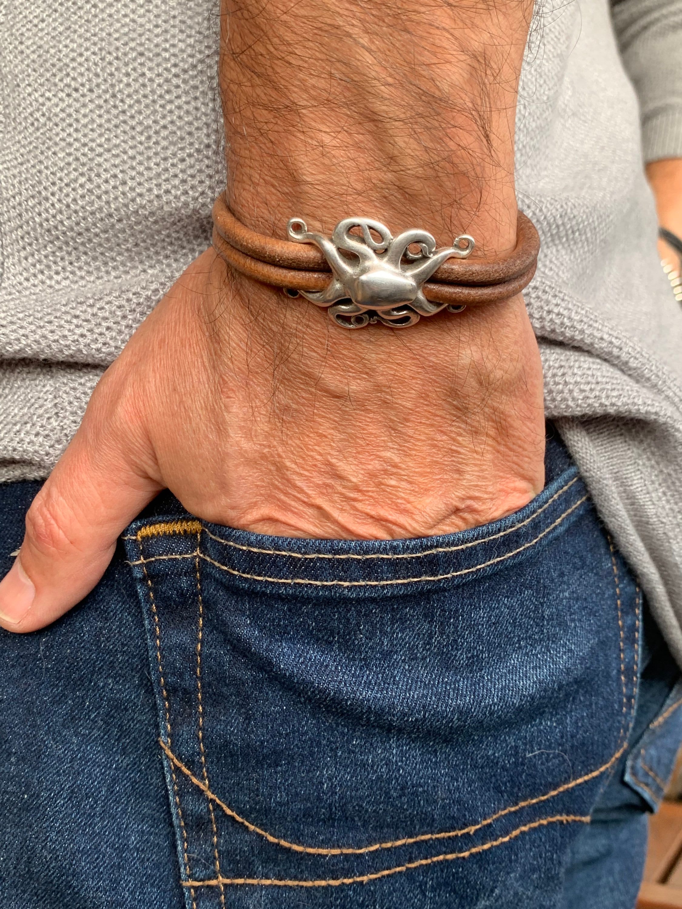 Pulsera de cuero para hombre, pulsera de pulpo, pulsera de buzos, regalo para hombres, pulsera de surfista, pulsera de marinero, varonil y masculina