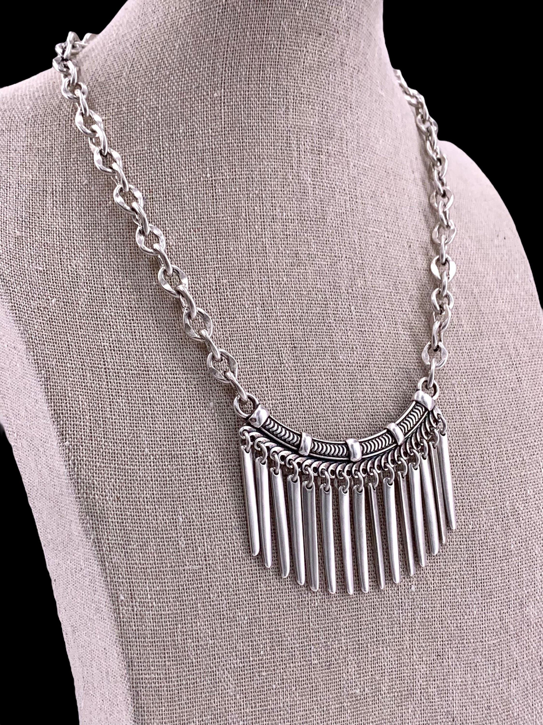 silver bib necklace, tribal necklace, statement necklace, chunky necklace, stunning necklace, ethnic necklace, spikes necklace, silver