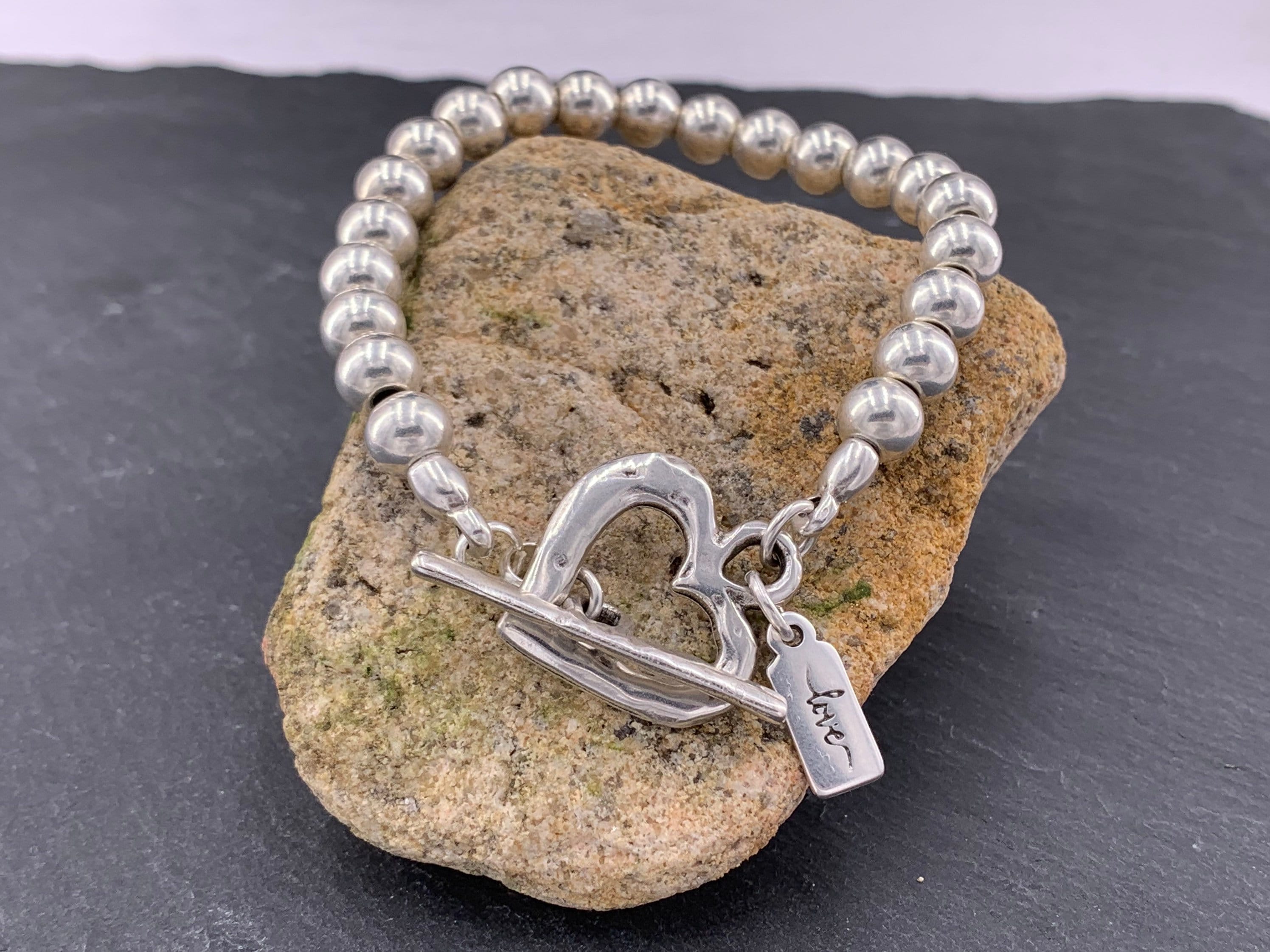 Pulsera de cuero con cuentas de plata mujer, pulsera con cuentas, boho, pulsera de plata, pulsera de plata gruesa, pulsera de mujer,