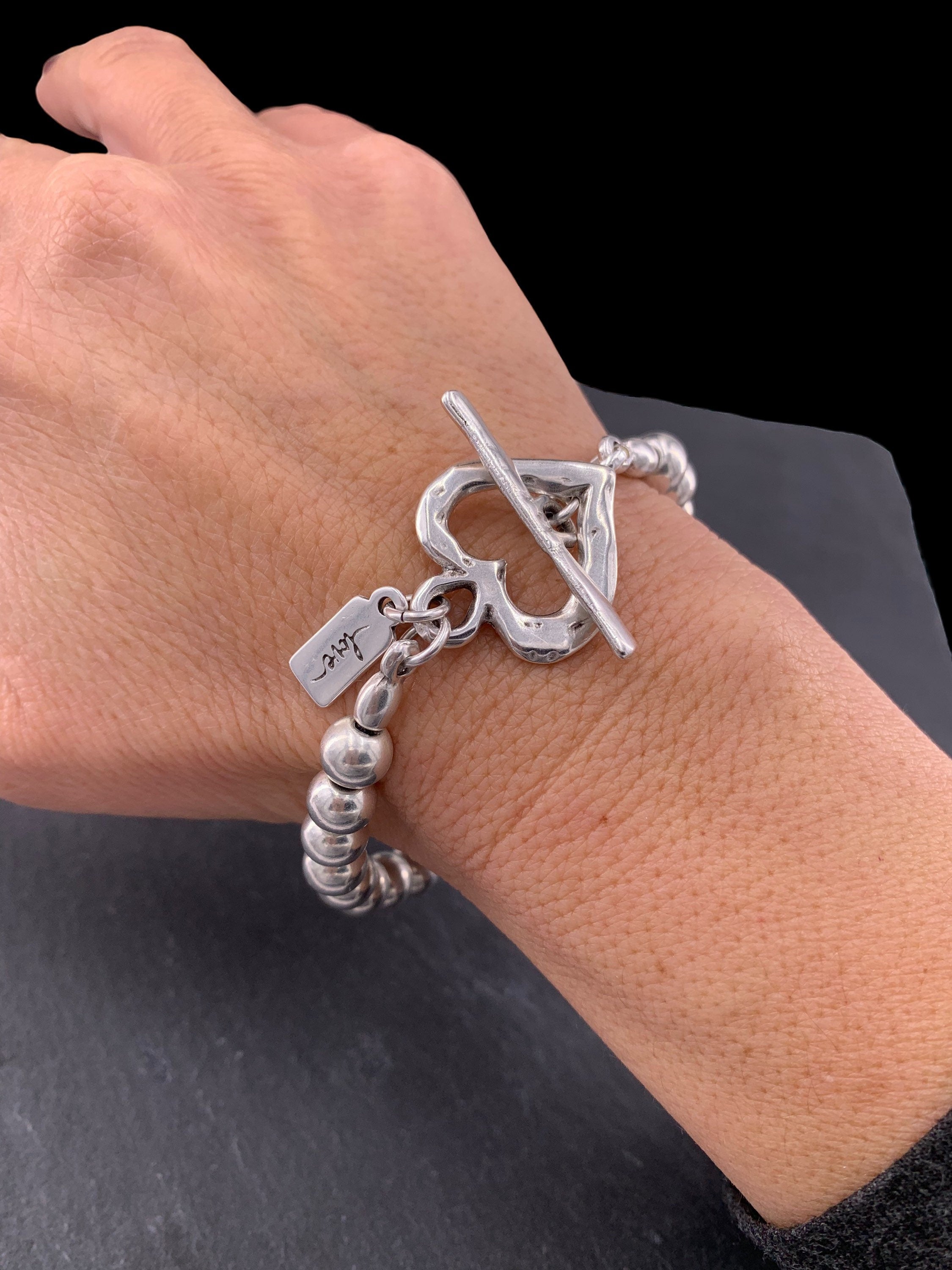 Pulsera de cuero con cuentas de plata mujer, pulsera con cuentas, boho, pulsera de plata, pulsera de plata gruesa, pulsera de mujer,