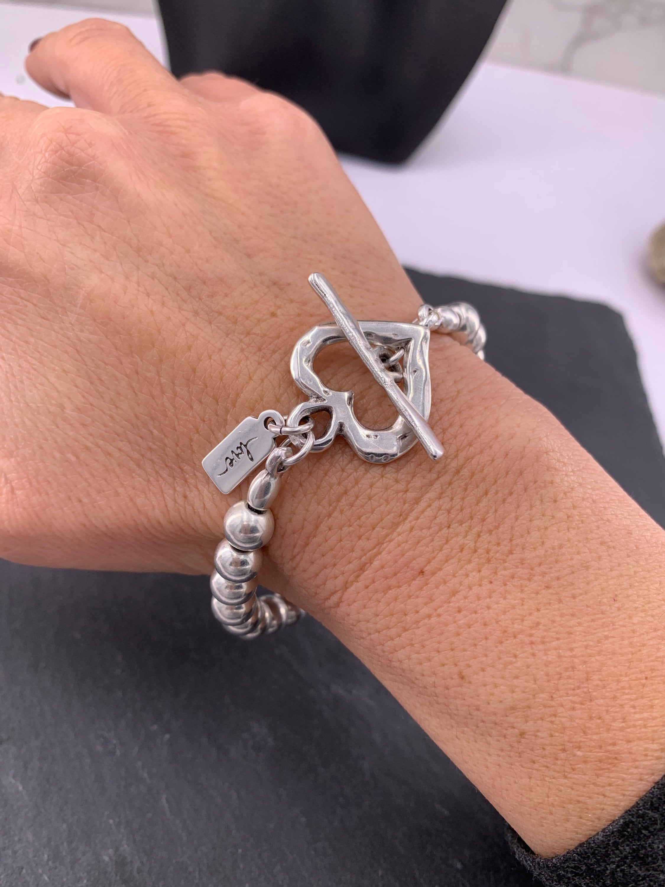 Pulsera de cuero con cuentas de plata mujer, pulsera con cuentas, boho, pulsera de plata, pulsera de plata gruesa, pulsera de mujer,