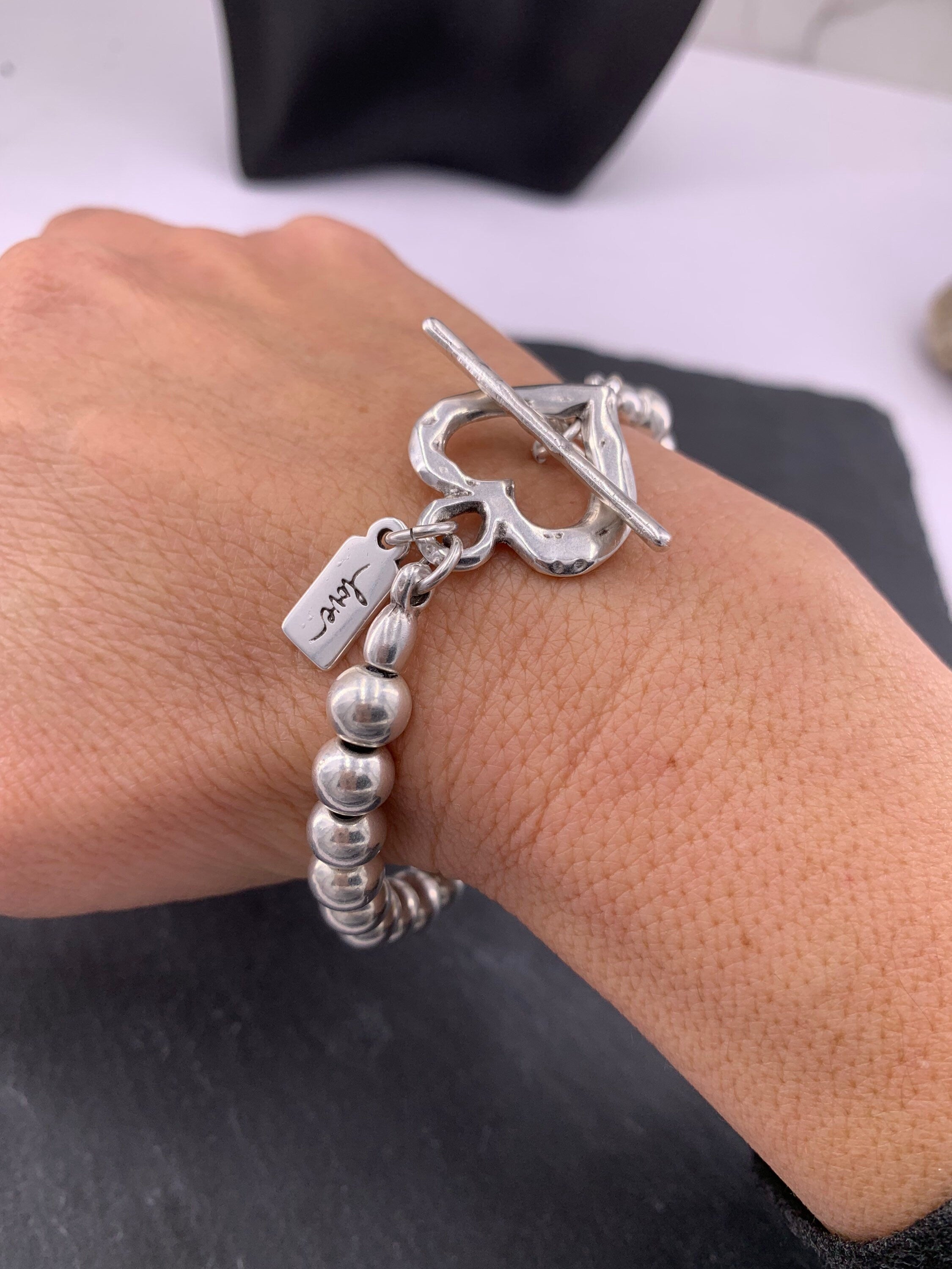 Pulsera de cuero con cuentas de plata mujer, pulsera con cuentas, boho, pulsera de plata, pulsera de plata gruesa, pulsera de mujer,