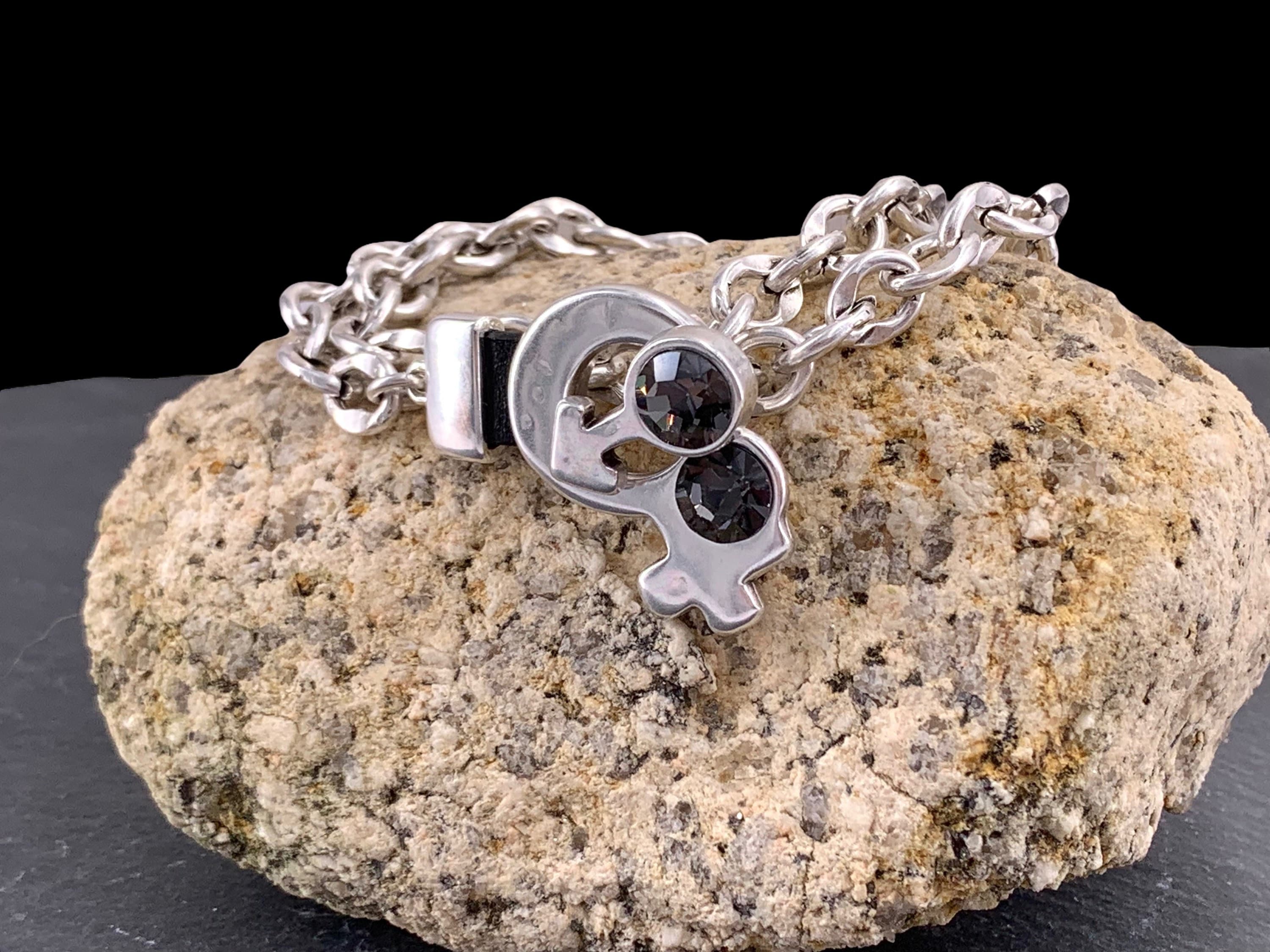 chunky silver chain bracelet, statement bracelet, silver chain Swarovski bracelet, original bracelet, rock bracelet, ,