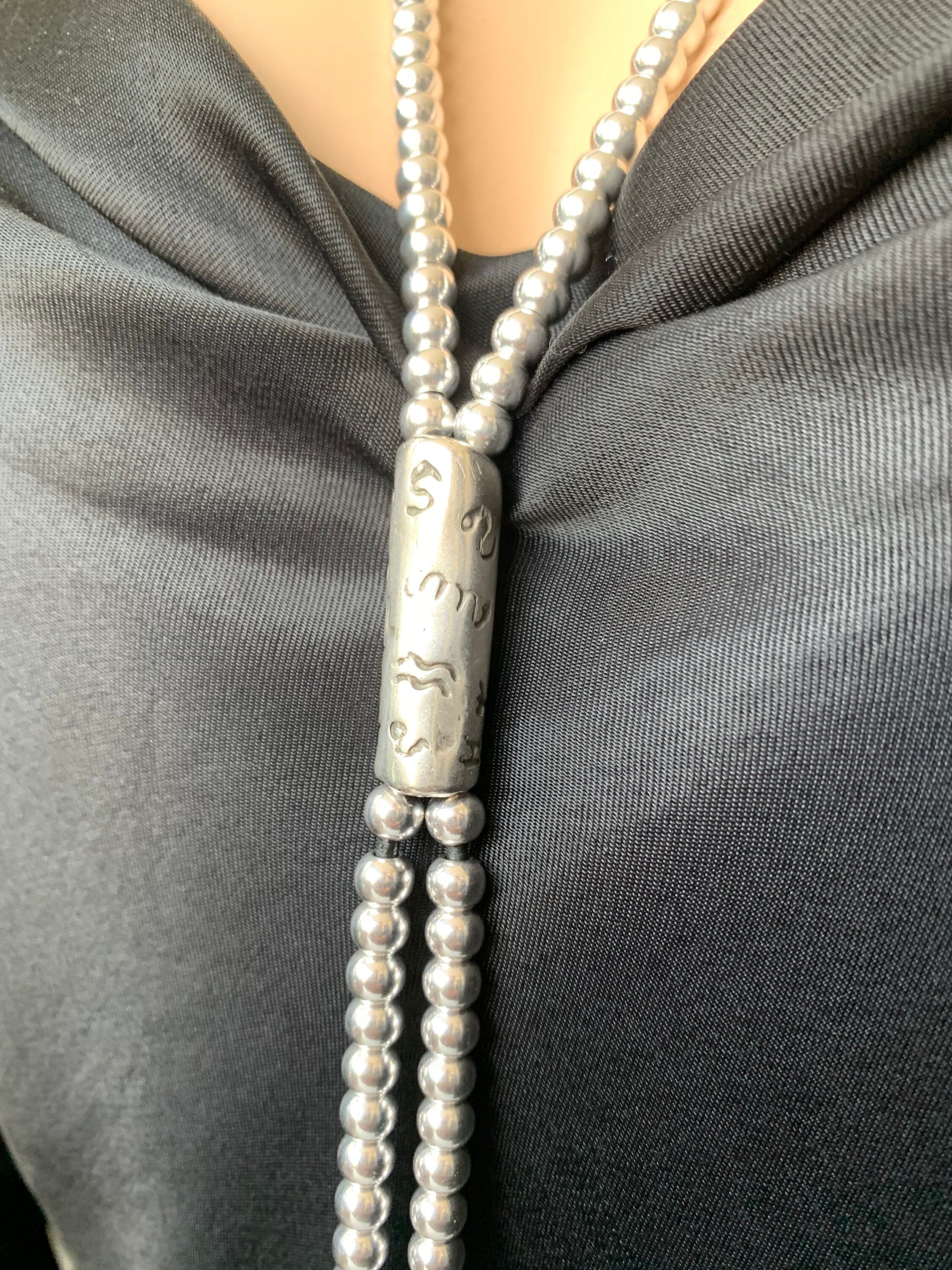 Long silver beaded necklace, chunky necklace,  woman boho Y necklace, silver beads necklace, statement beaded necklace, ,