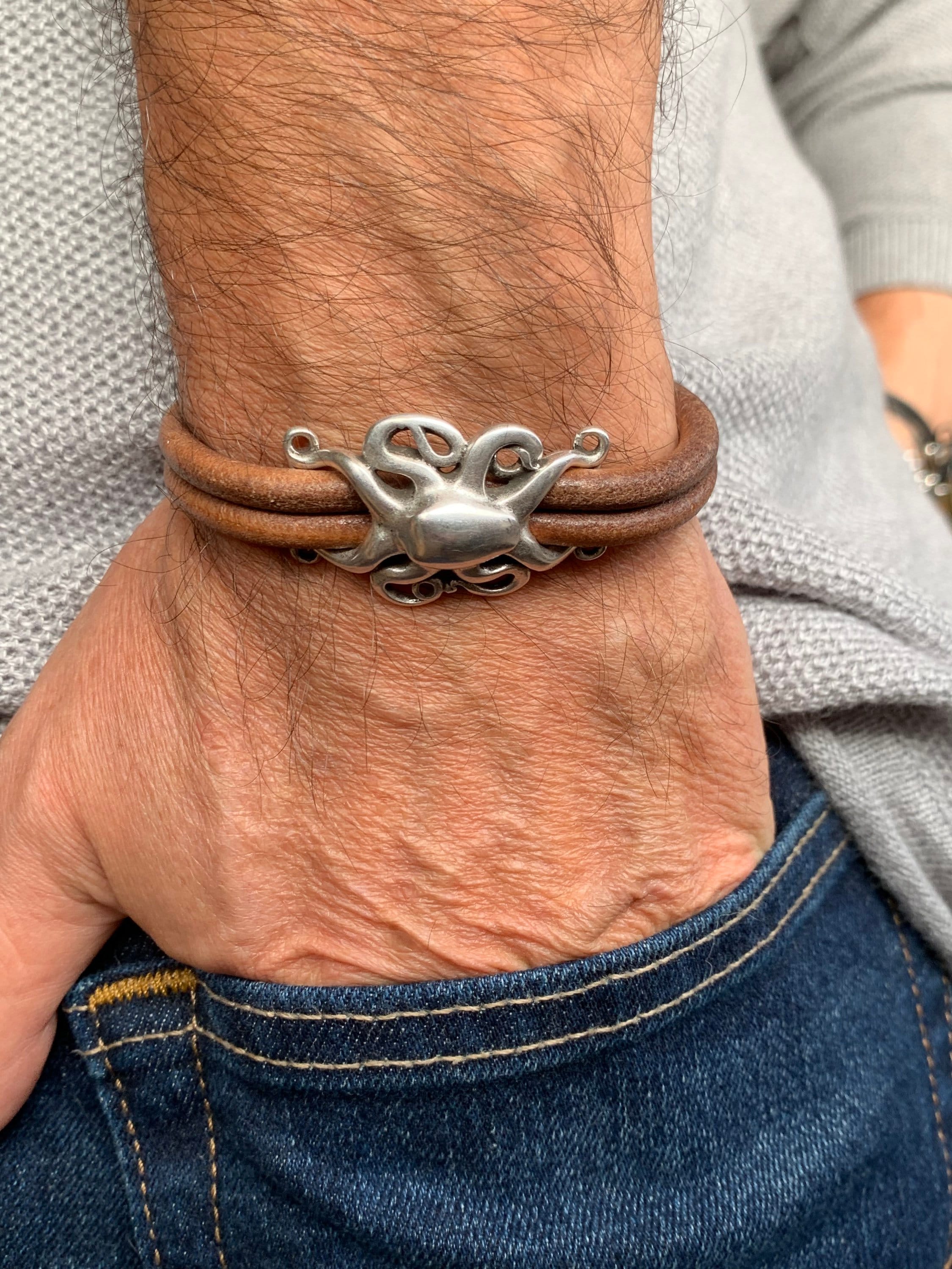 Men’s leather bracelet, octopus bracelet, divers bracelet, gift for men, surfer bracelet, seaman bracelet , manly and masculine