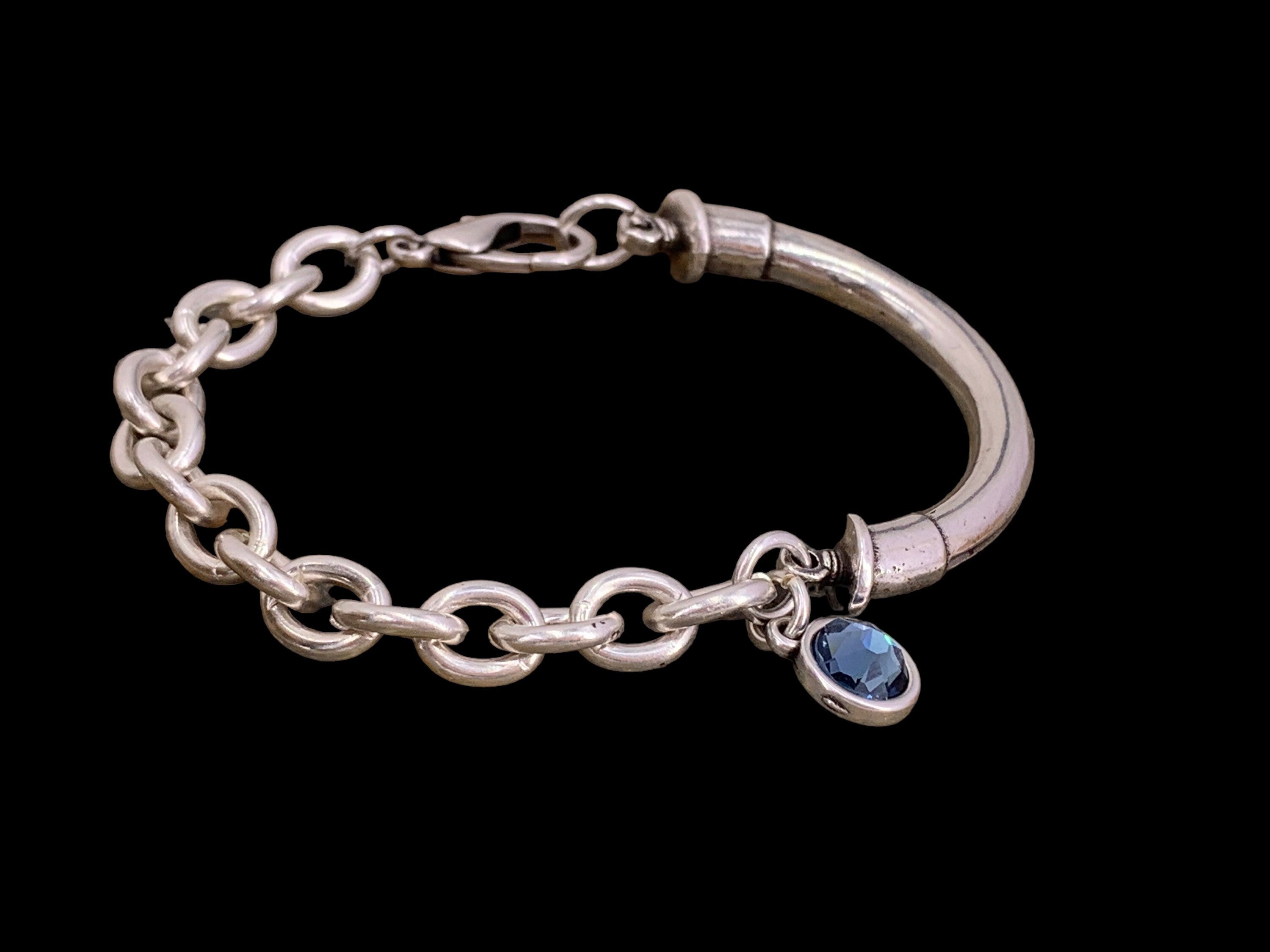 Brazalete de puño grueso, pulsera de plata gruesa, pulsera de plata de cadena audaz, pulsera de medio puño, pulsera de encanto Swarovski, pulsera de cadena gruesa