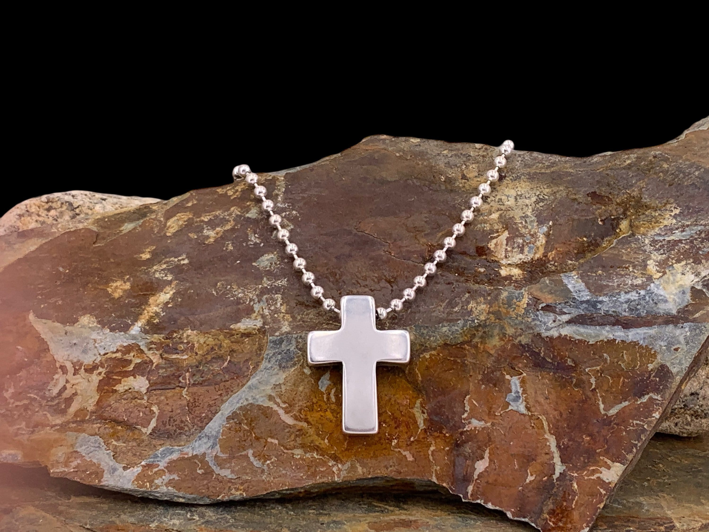 Gothic cross pendant necklace, chunky cross pendant, silver ball chain necklace, silver beads necklace,  style, silver cross choker