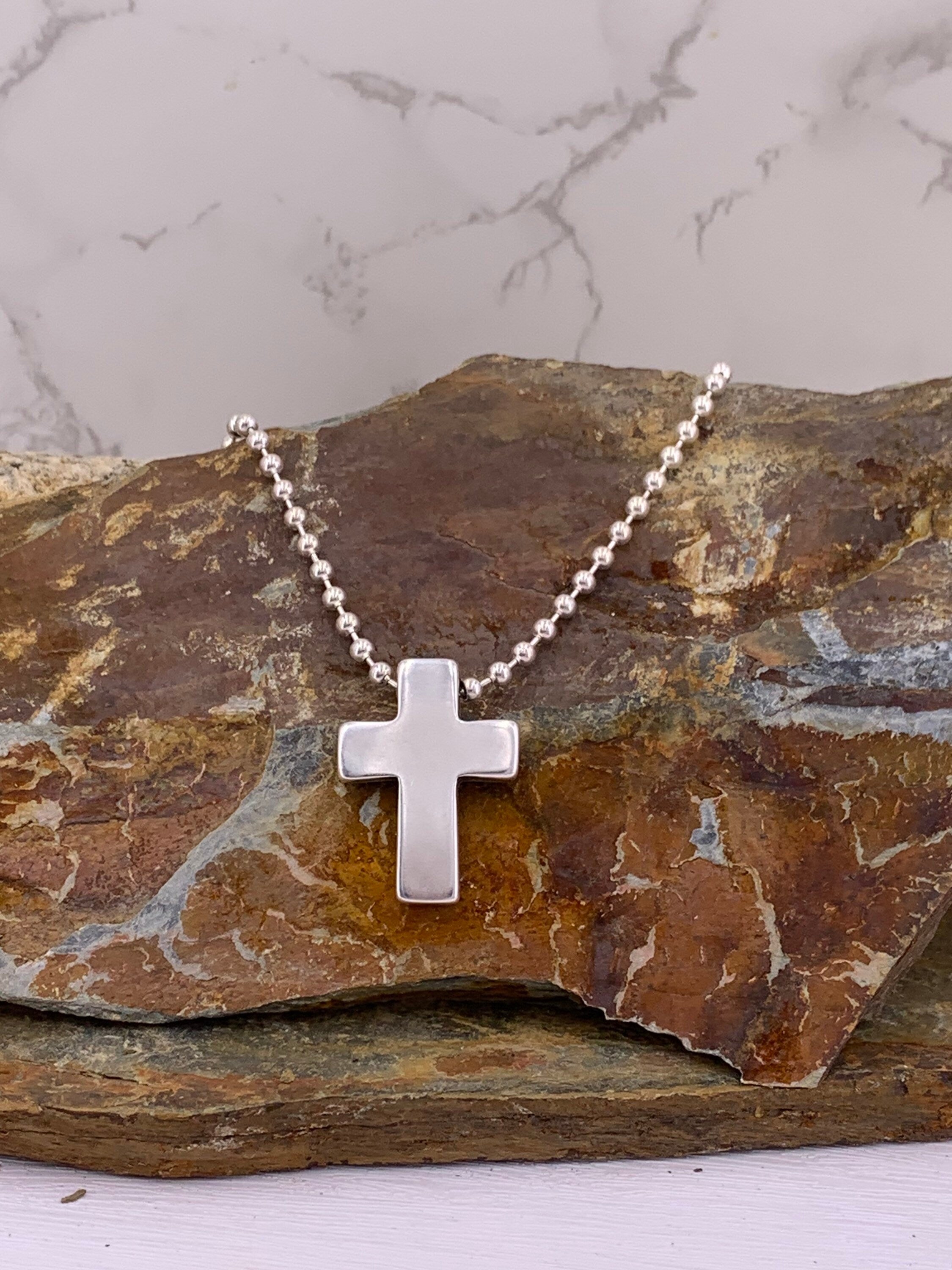 Gothic cross pendant necklace, chunky cross pendant, silver ball chain necklace, silver beads necklace,  style, silver cross choker