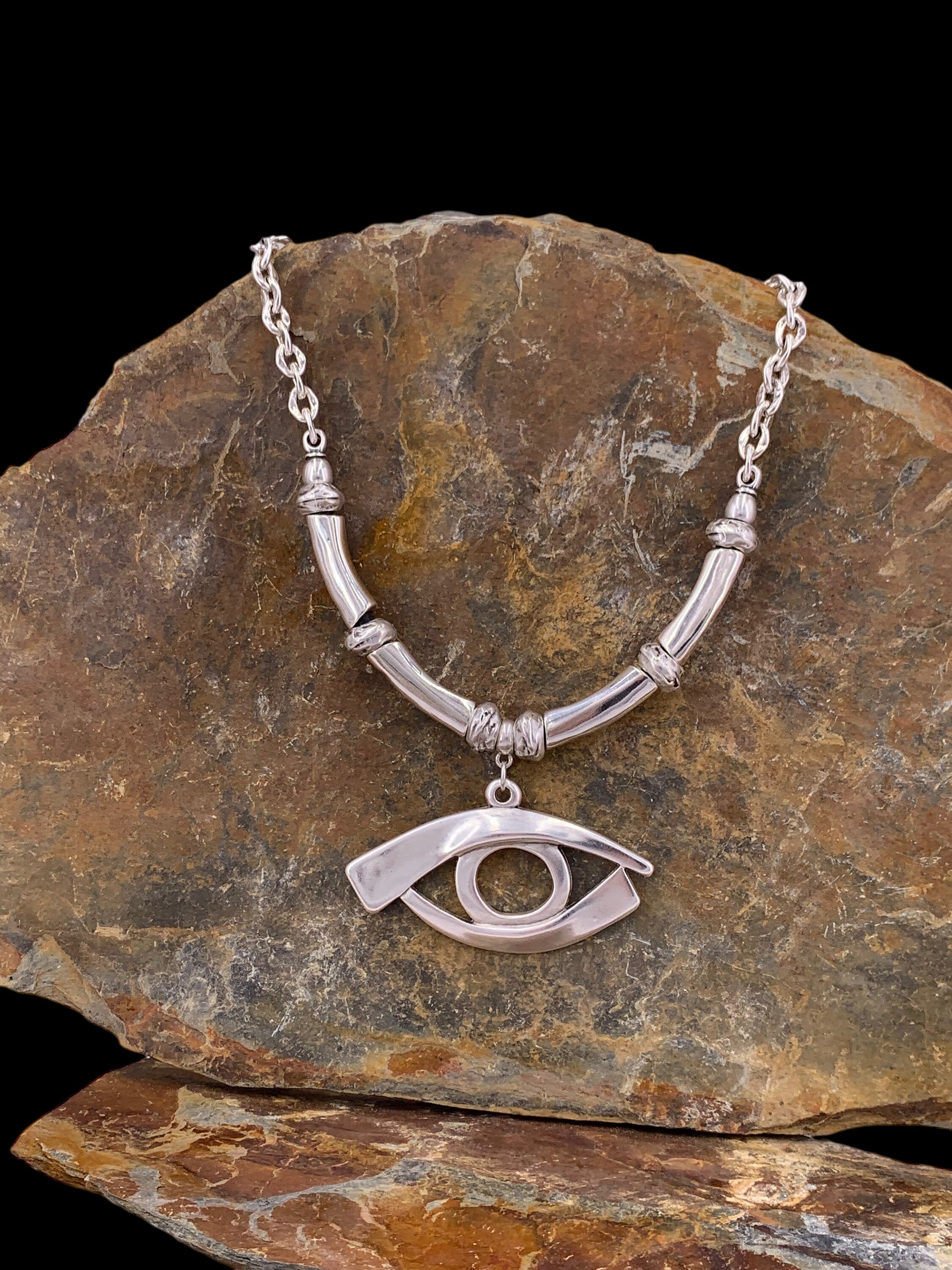 Statement protector eye pendant, chunky silver heavy chain necklace, big pendant silver chain necklace, solid necklace, chunky silver choker