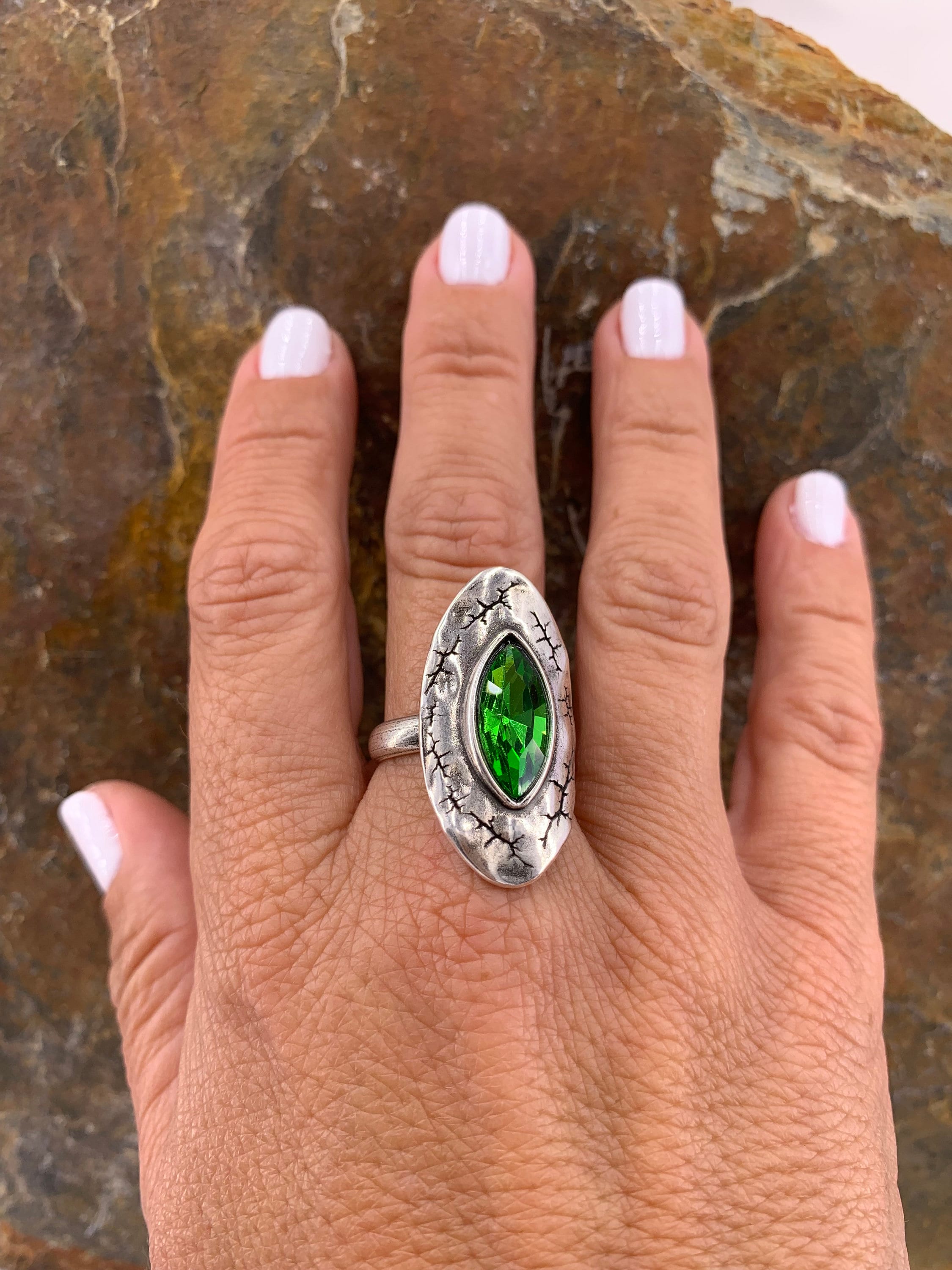 chunky silver crystal ring, statement Swarovsky ring, green crystal ring, oversize ring, wide ring, bold silver ring,  stye, gift