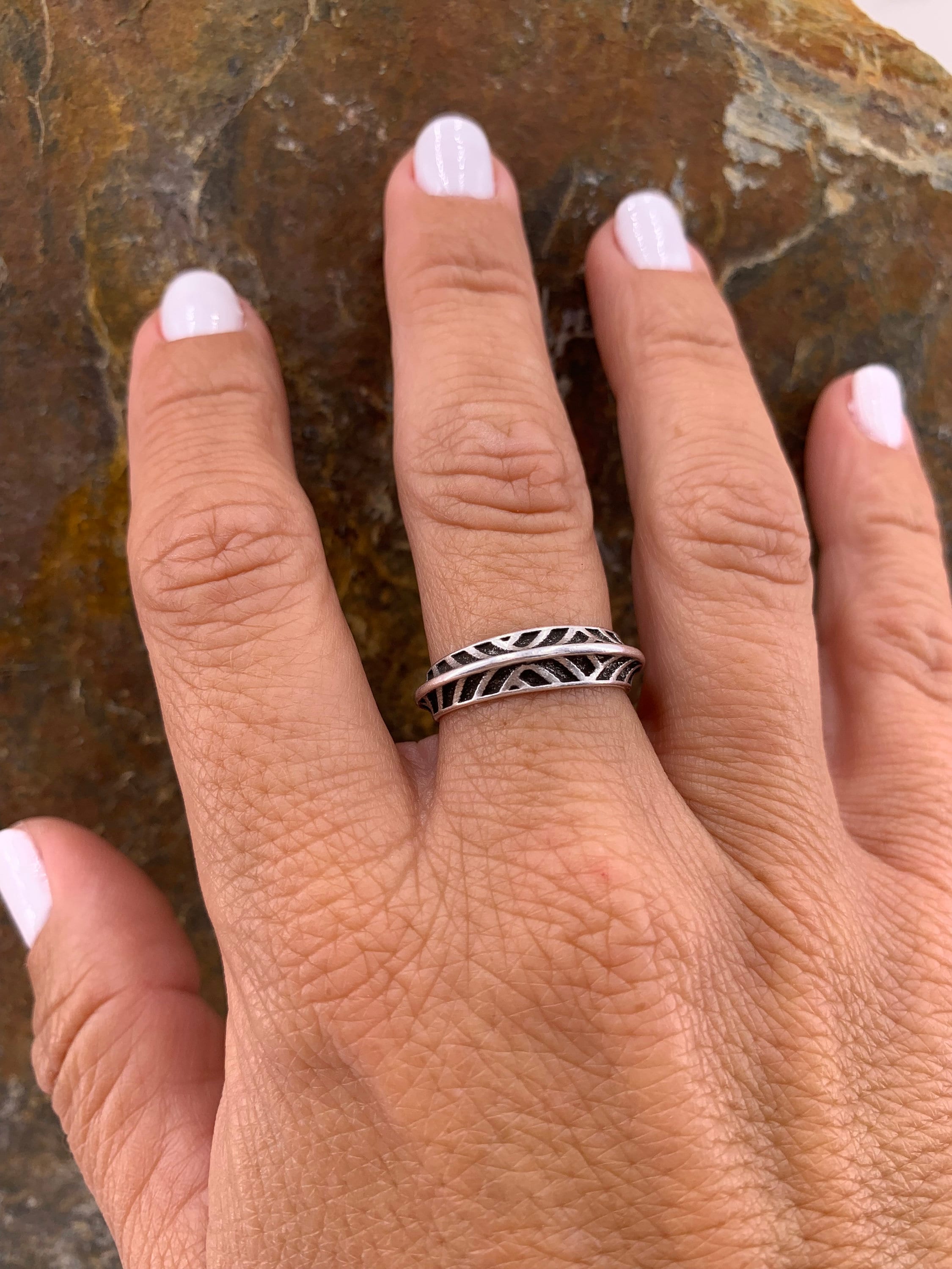 carved wedding band, silver wedding band, sculpted ring, stackable ring, brutalist ring, rock ring, punk ring, striped ring,