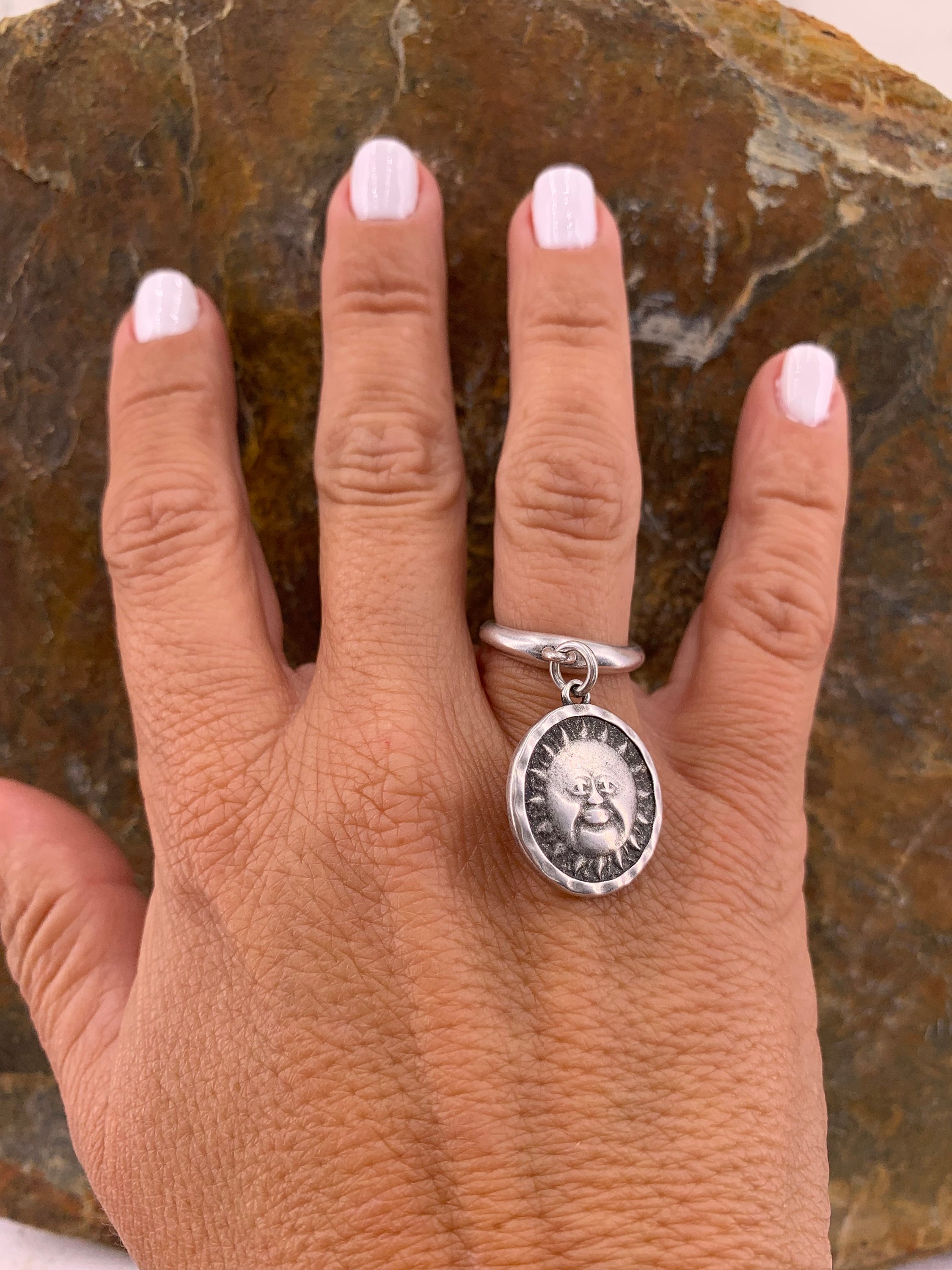 original ring with pendant coin, statement ring, silver ring for women, rock style ring, chunky ring, gift for her, symbol ring,