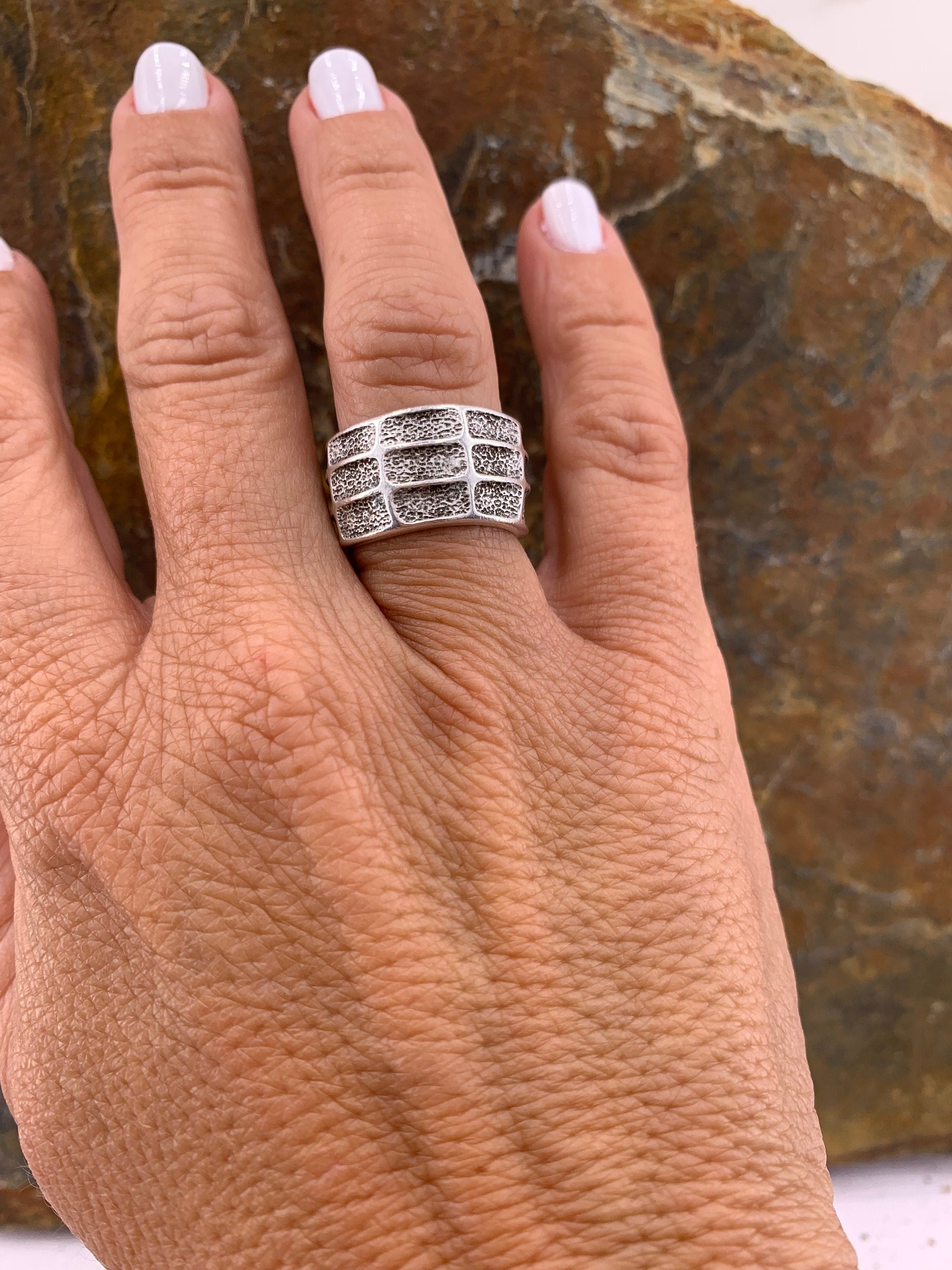 Chunky ring, Silver boho ring, engraved  boho silver ring, open band silver ring, Statement ring,