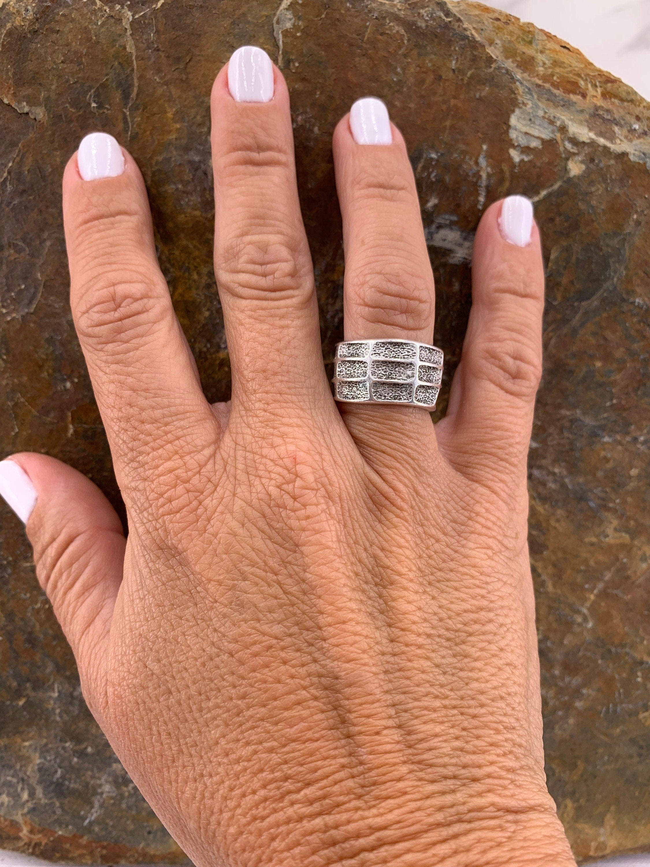 Chunky ring, Silver boho ring, engraved  boho silver ring, open band silver ring, Statement ring,