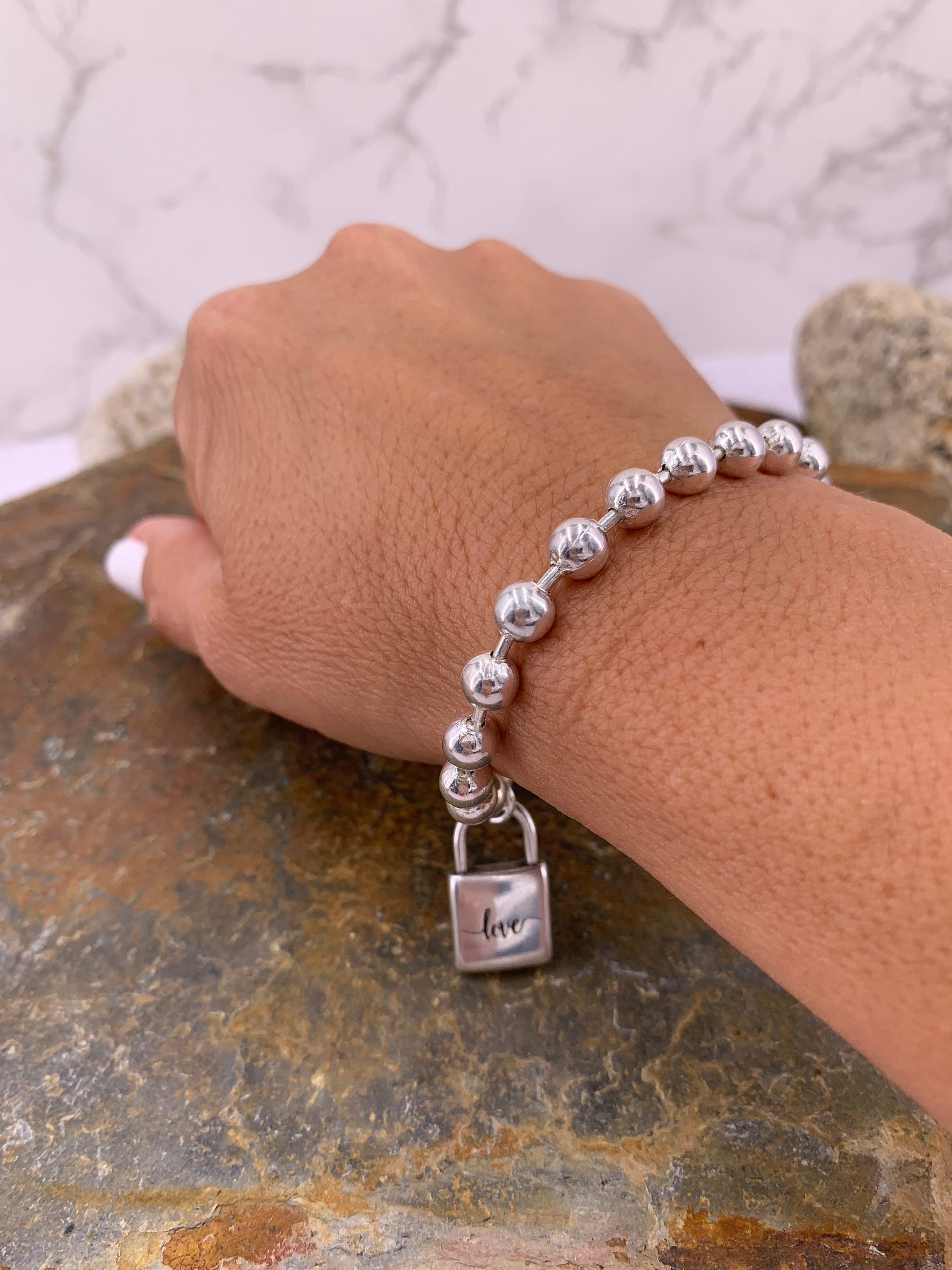 Pulsera gruesa, cadena de bolas de plata, pulsera de cadena atrevida, pulsera de bolas, pulsera de cadena, pulsera estilo, pulsera de plata mujer