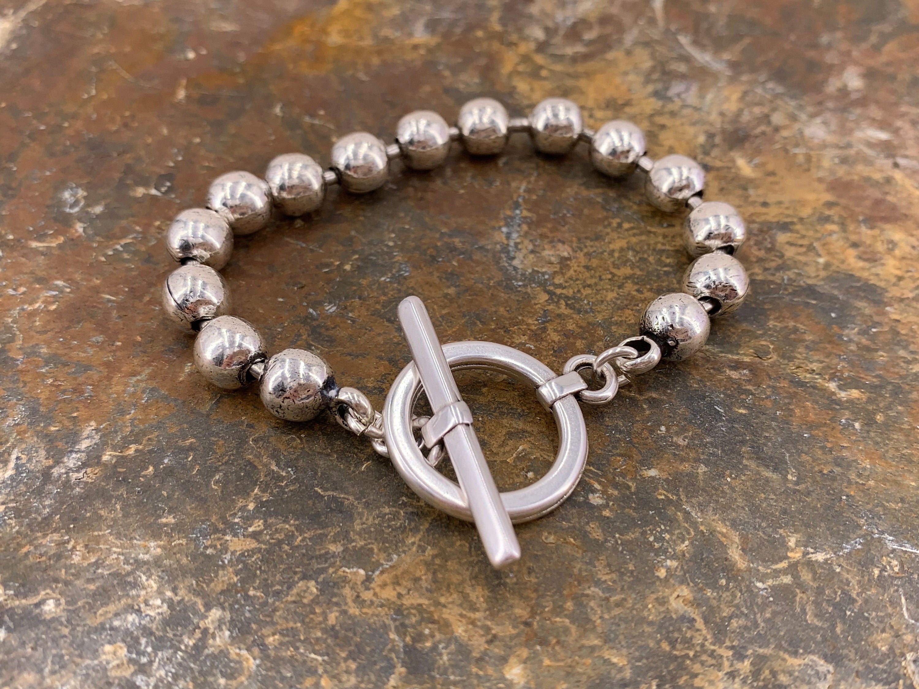 Pulsera gruesa, cadena de bolas de plata, pulsera de cadena audaz, pulsera de bolas, pulsera de cadena, pulsera de estilo, pulsera de cierre de palanca