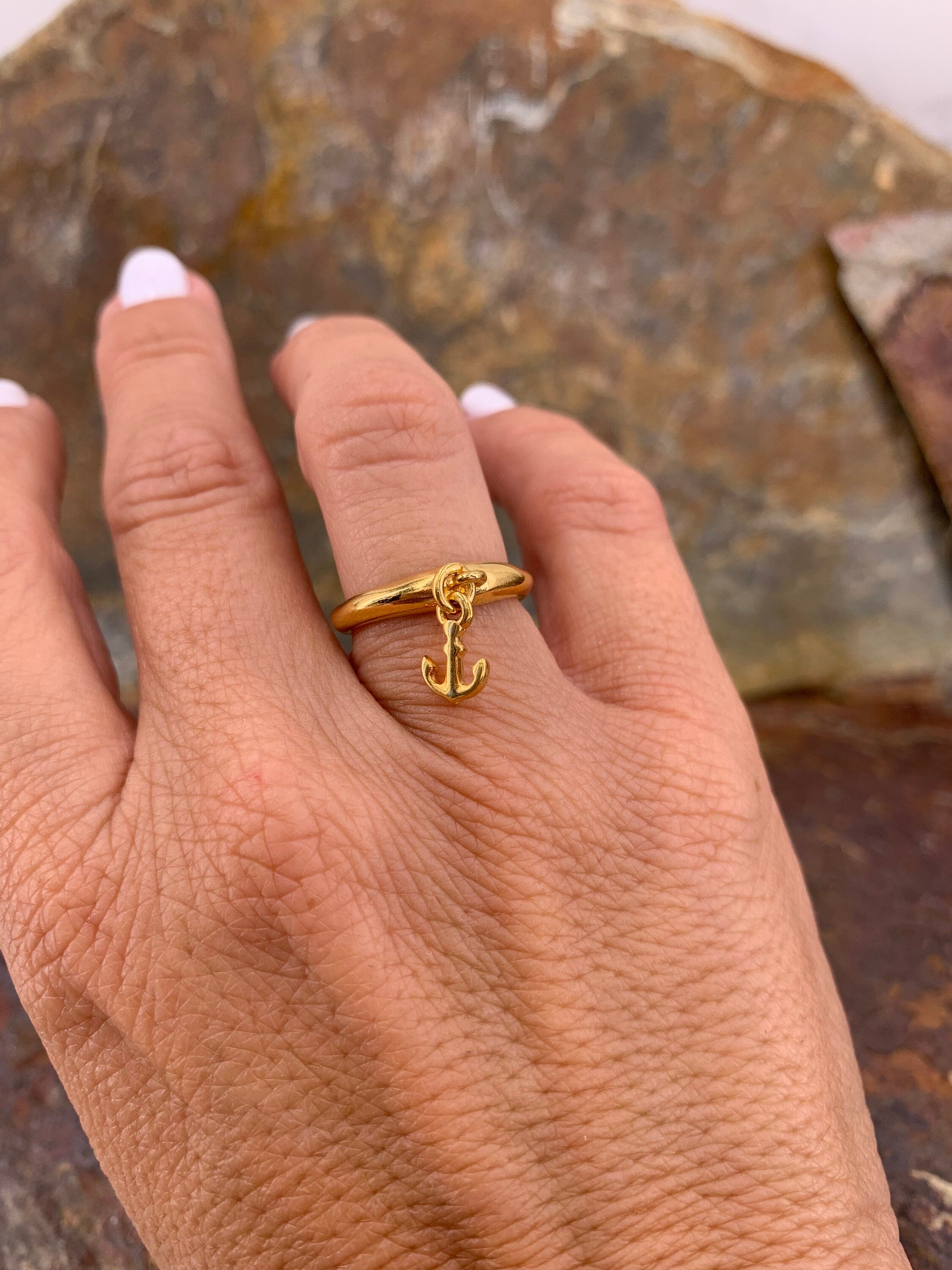 Ring with charm, anchor Charm ring, boho silver ring, boho gold ring,  minimalist gold ring, adjustable ring, bohemian ring,  style