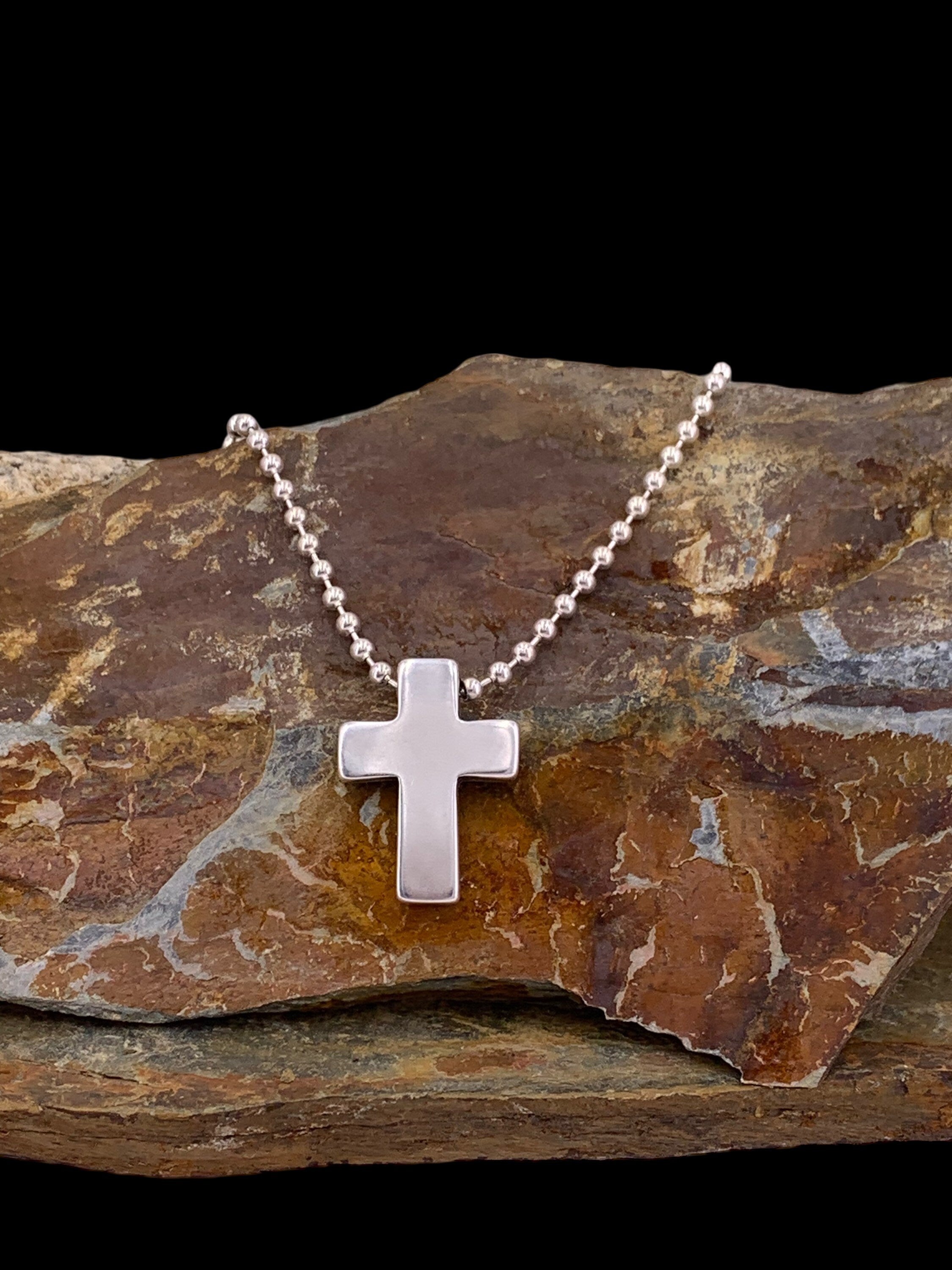 Gothic cross pendant necklace, chunky cross pendant, silver ball chain necklace, silver beads necklace,  style, silver cross choker