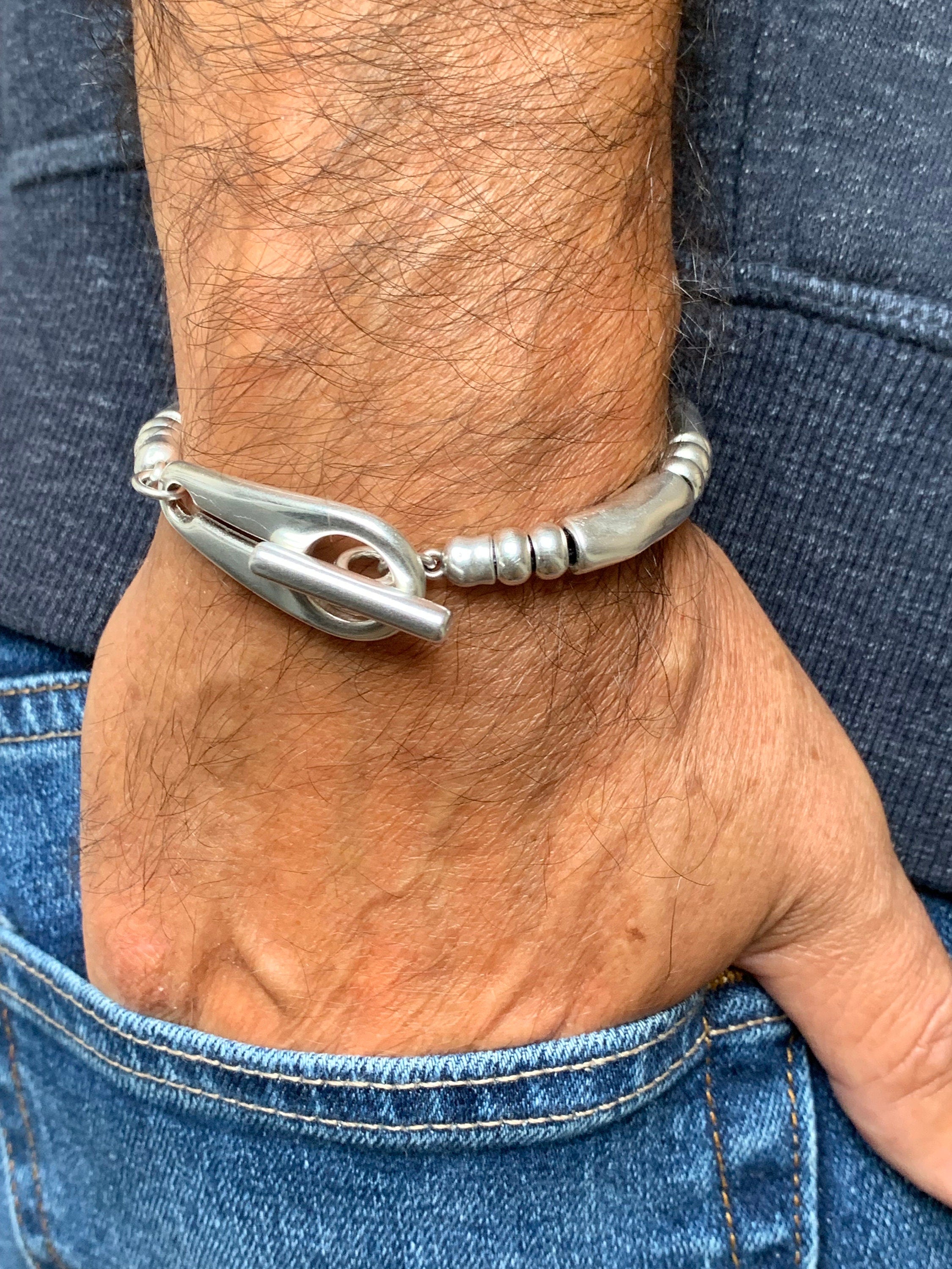 Chunky bracelet for men, silver bracelet, silver beads bracelet, surf bracelet, rock bracelet, , masculine bracelet