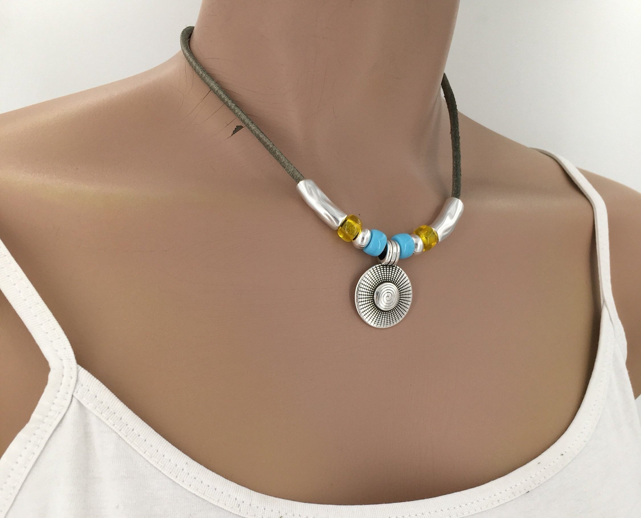 Boho leather necklace, tribal leather necklace, hippie choker, leather jewelry, bohemian jewelry, everyday jewelry, ethnic necklace, gift