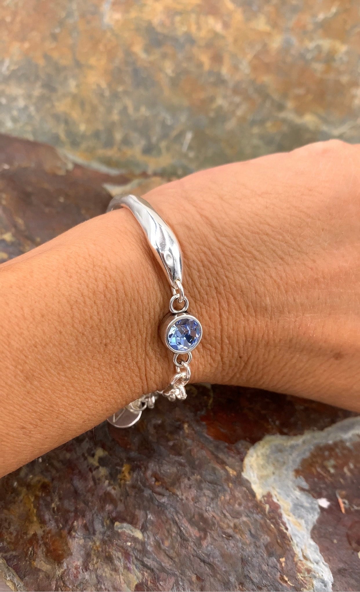 Pulsera de plata de medio puño de cadena gruesa con cristal Swarovski, pulsera de cadena de plata, pulsera de declaración, pulsera de estilo