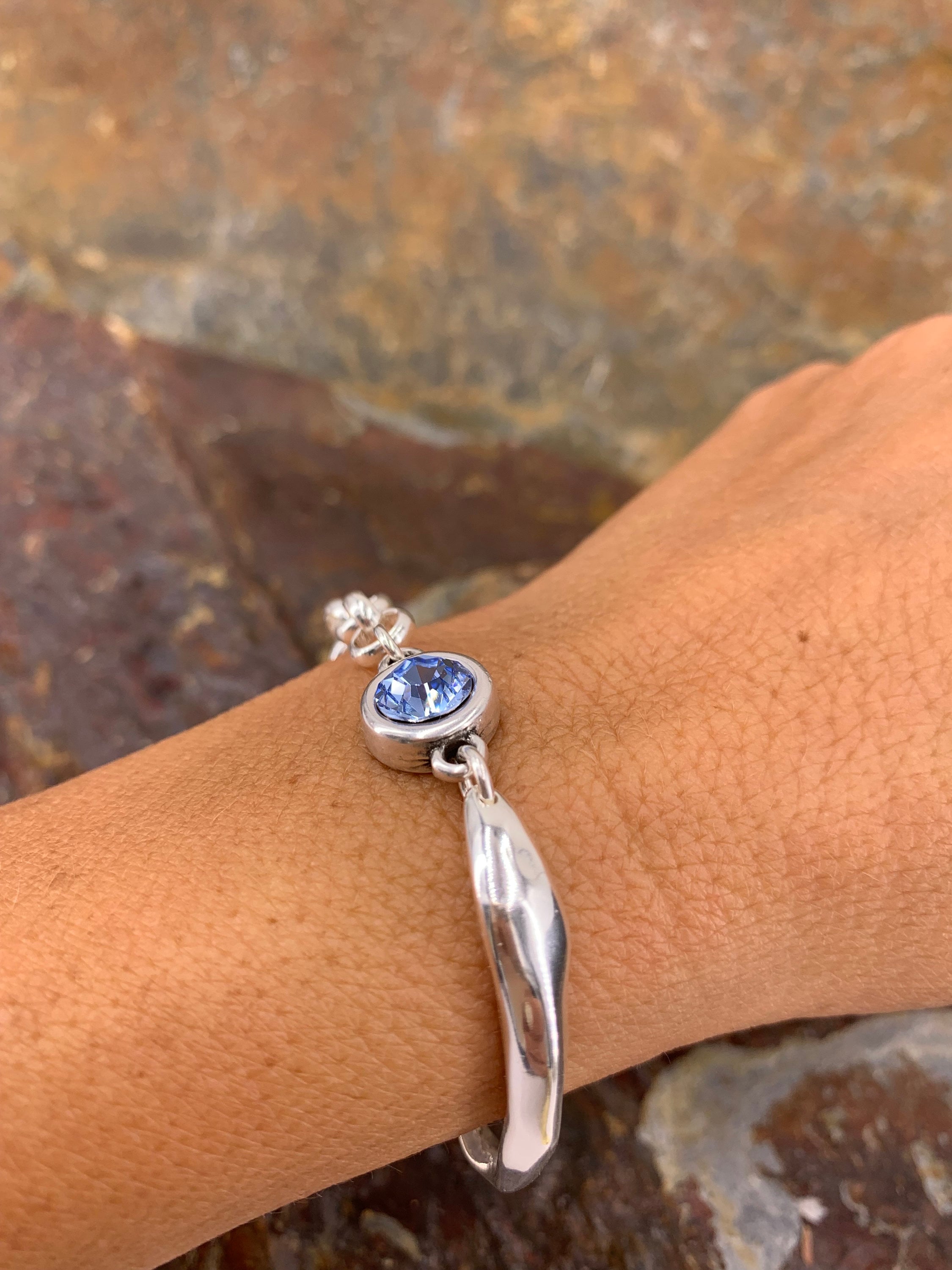 Pulsera de plata de medio puño de cadena gruesa con cristal Swarovski, pulsera boho, pulsera de declaración, pulsera de estilo, pulsera de plata