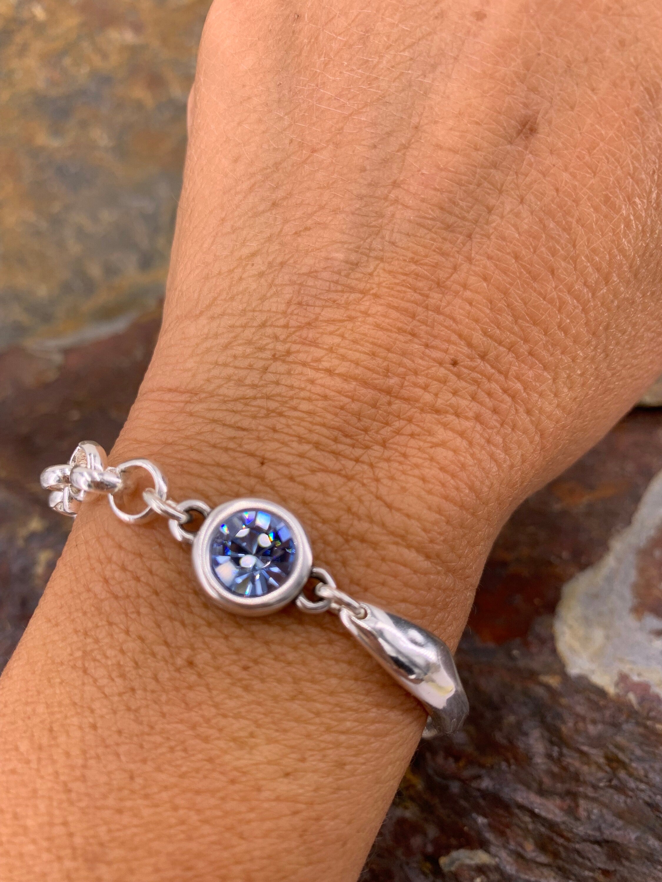 Pulsera de plata de medio puño de cadena gruesa con cristal Swarovski, pulsera boho, pulsera de declaración, pulsera de estilo, pulsera de plata